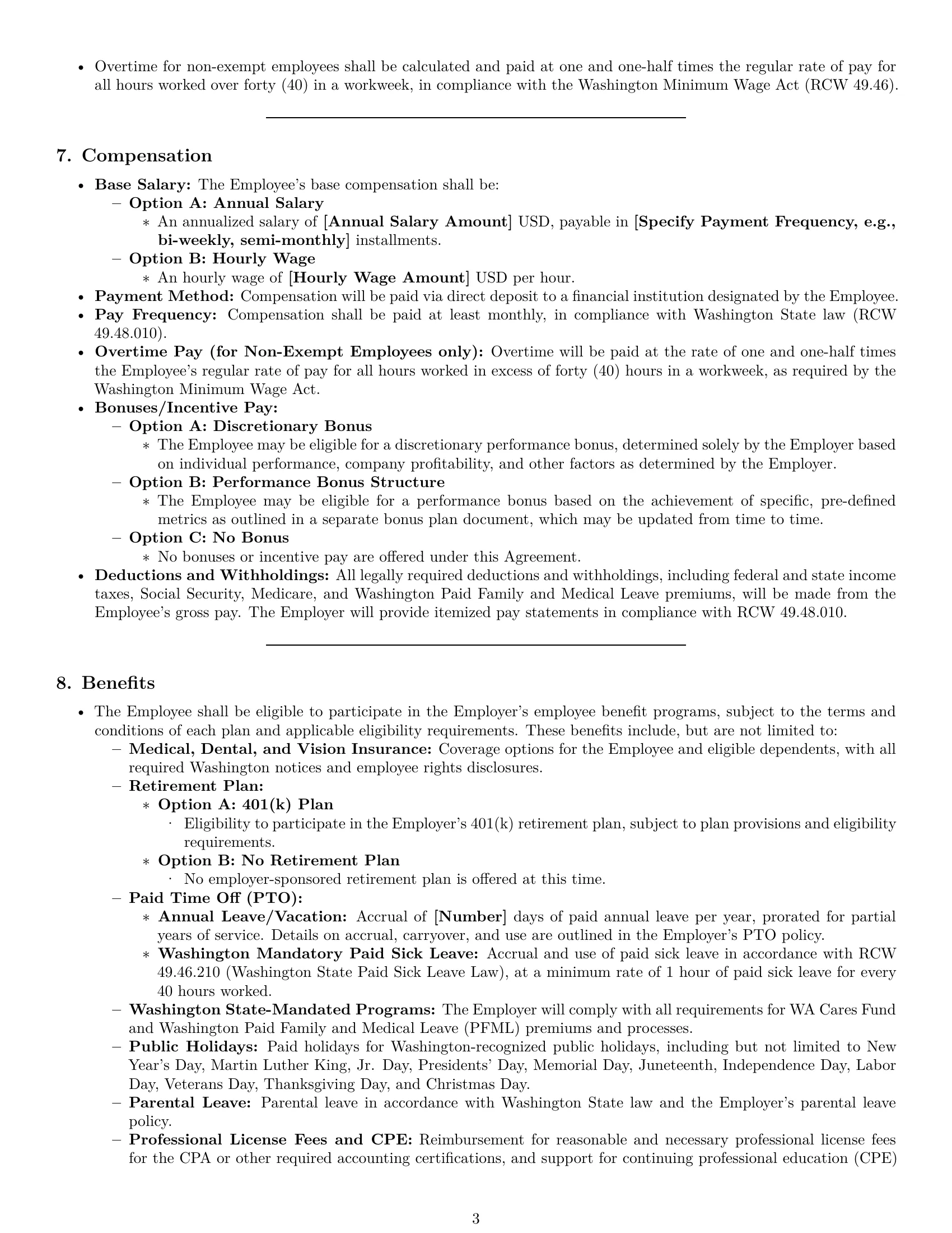 Preview page 3 of Pro Washington accountant employment contract template