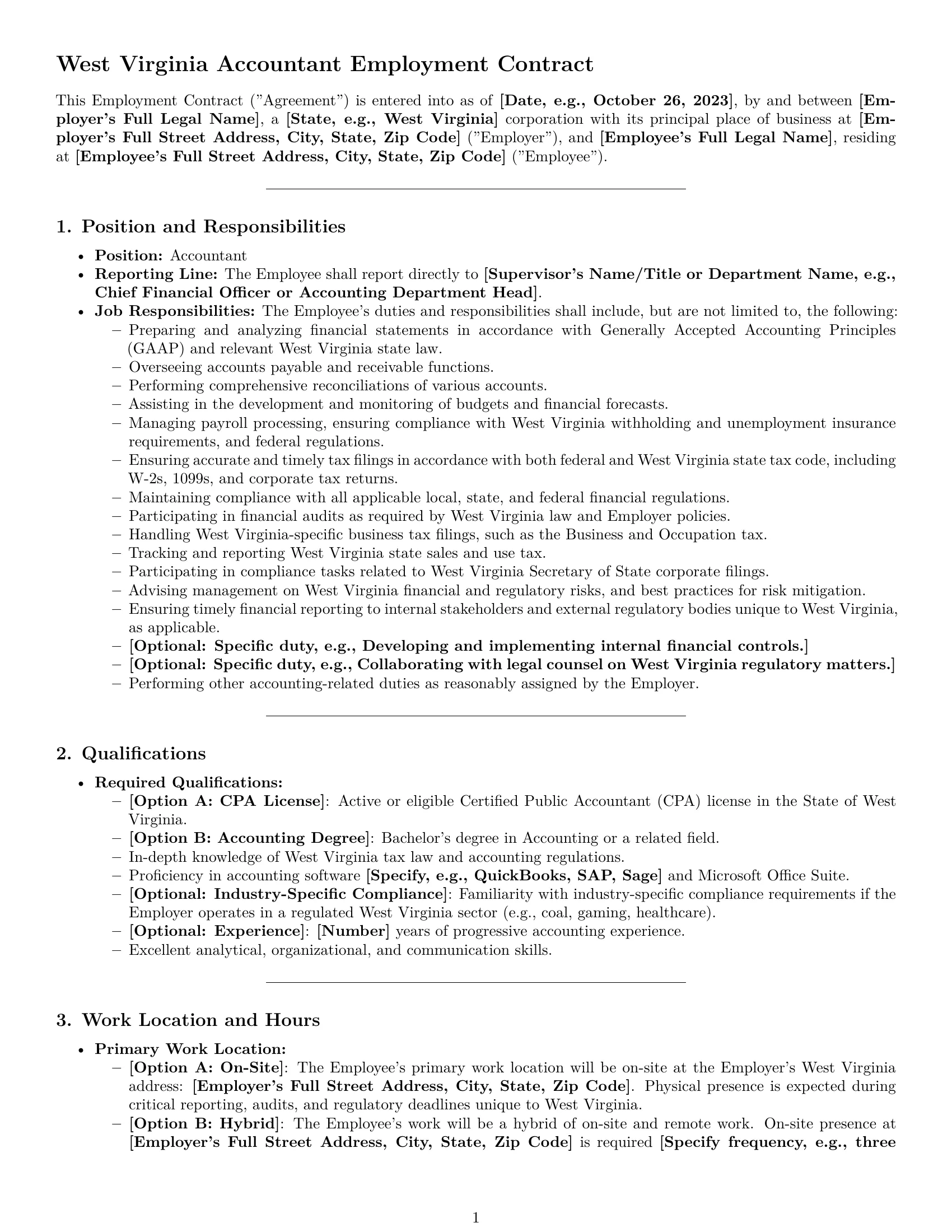 Preview page 1 of Pro West Virginia accountant employment contract template