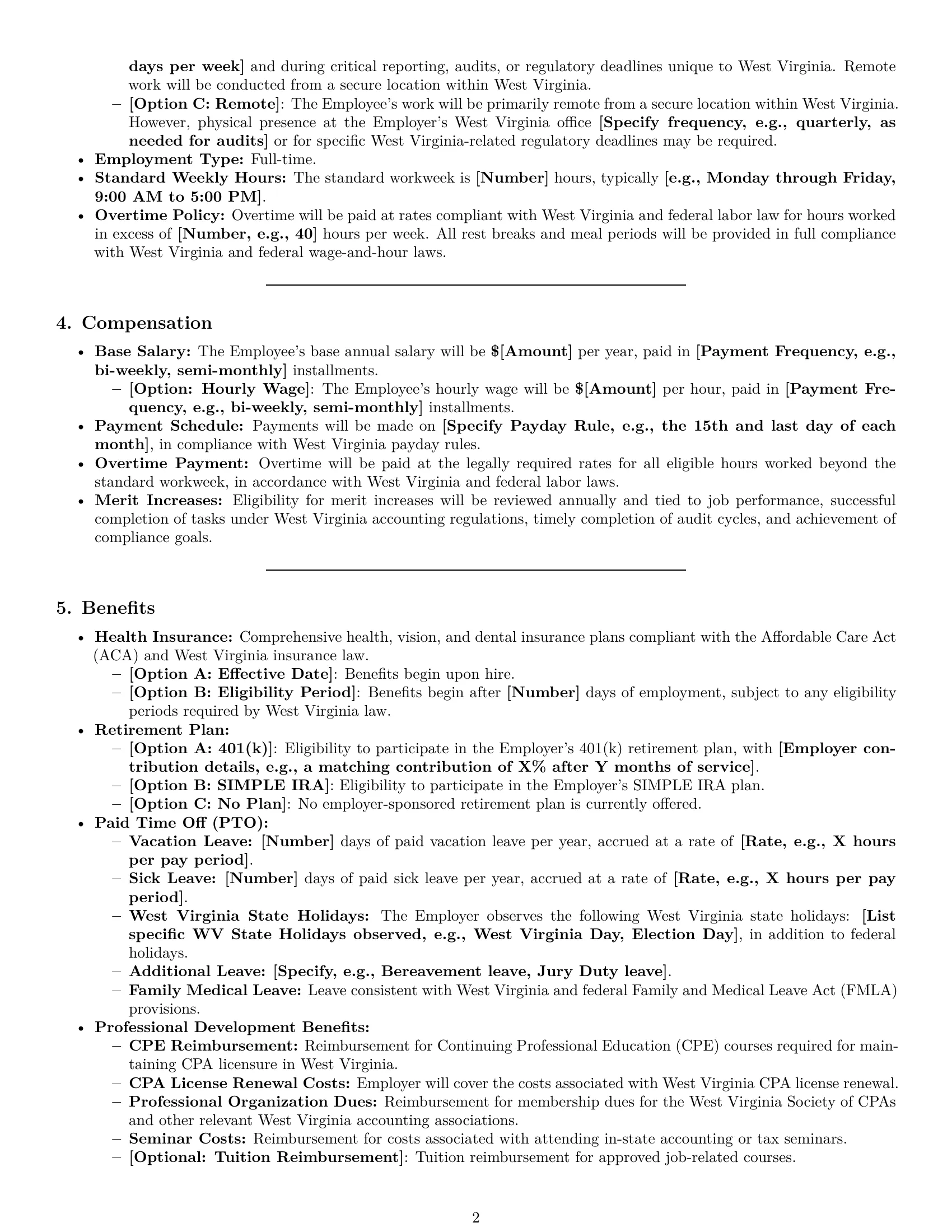 Preview page 2 of Pro West Virginia accountant employment contract template