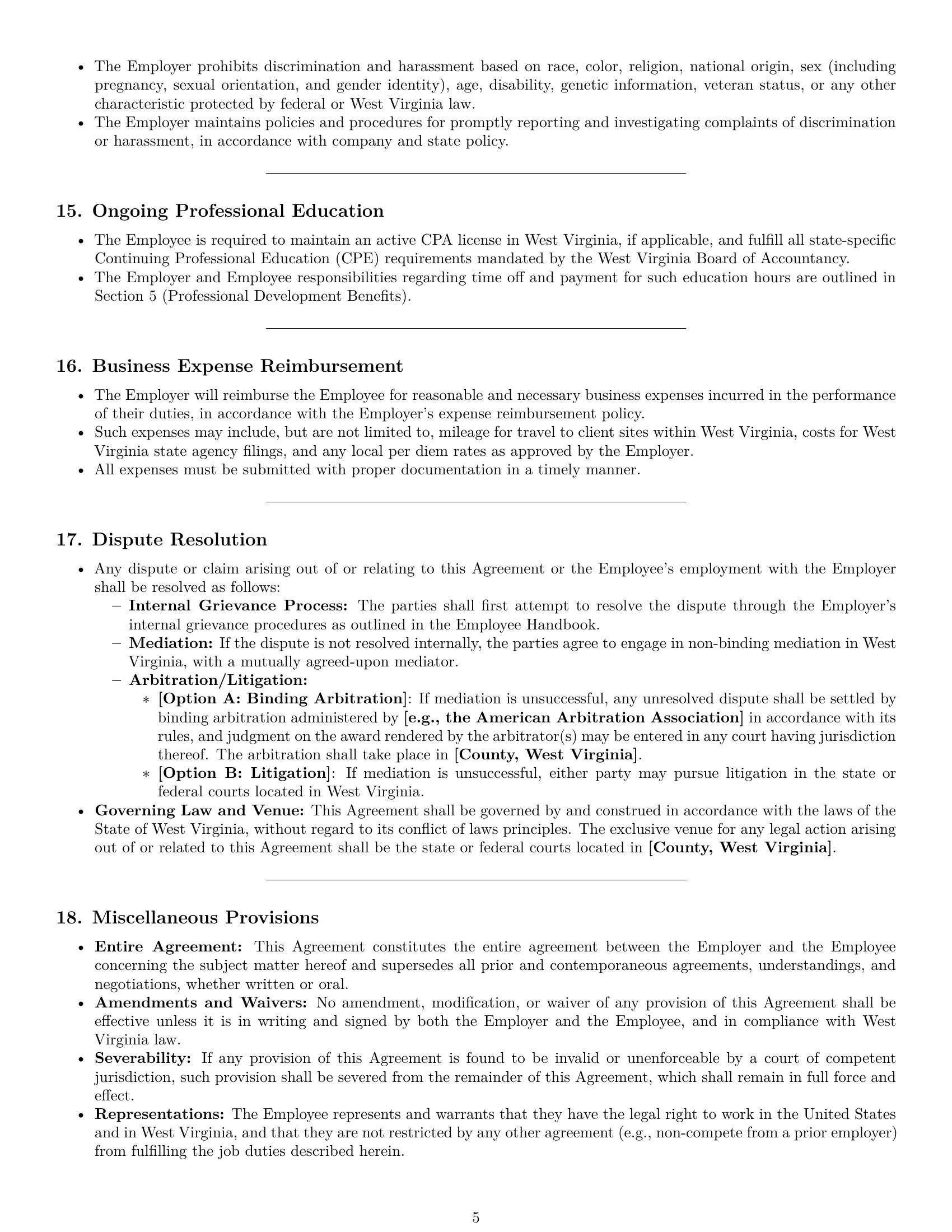 Preview page 5 of Pro West Virginia accountant employment contract template