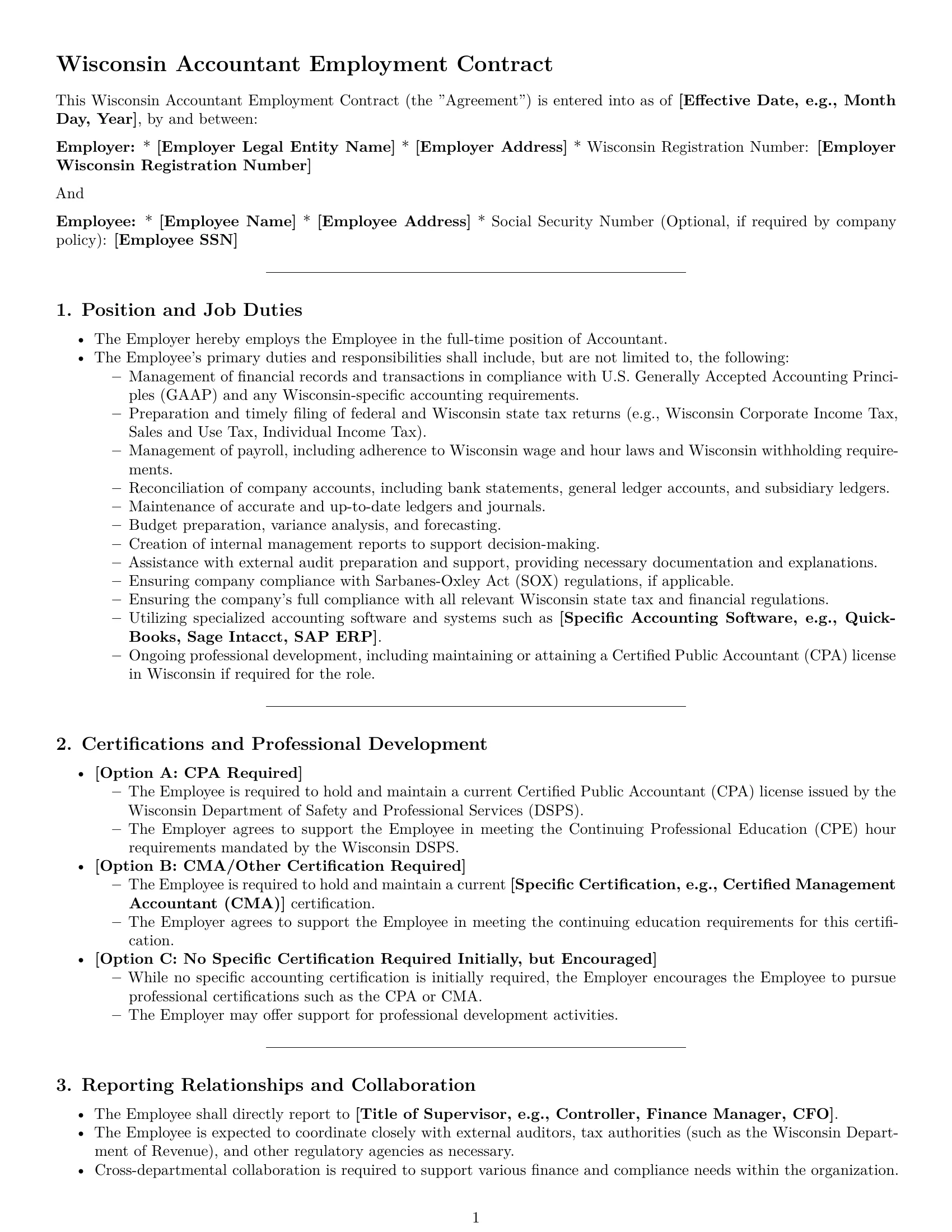Preview page 1 of Pro Wisconsin accountant employment contract template