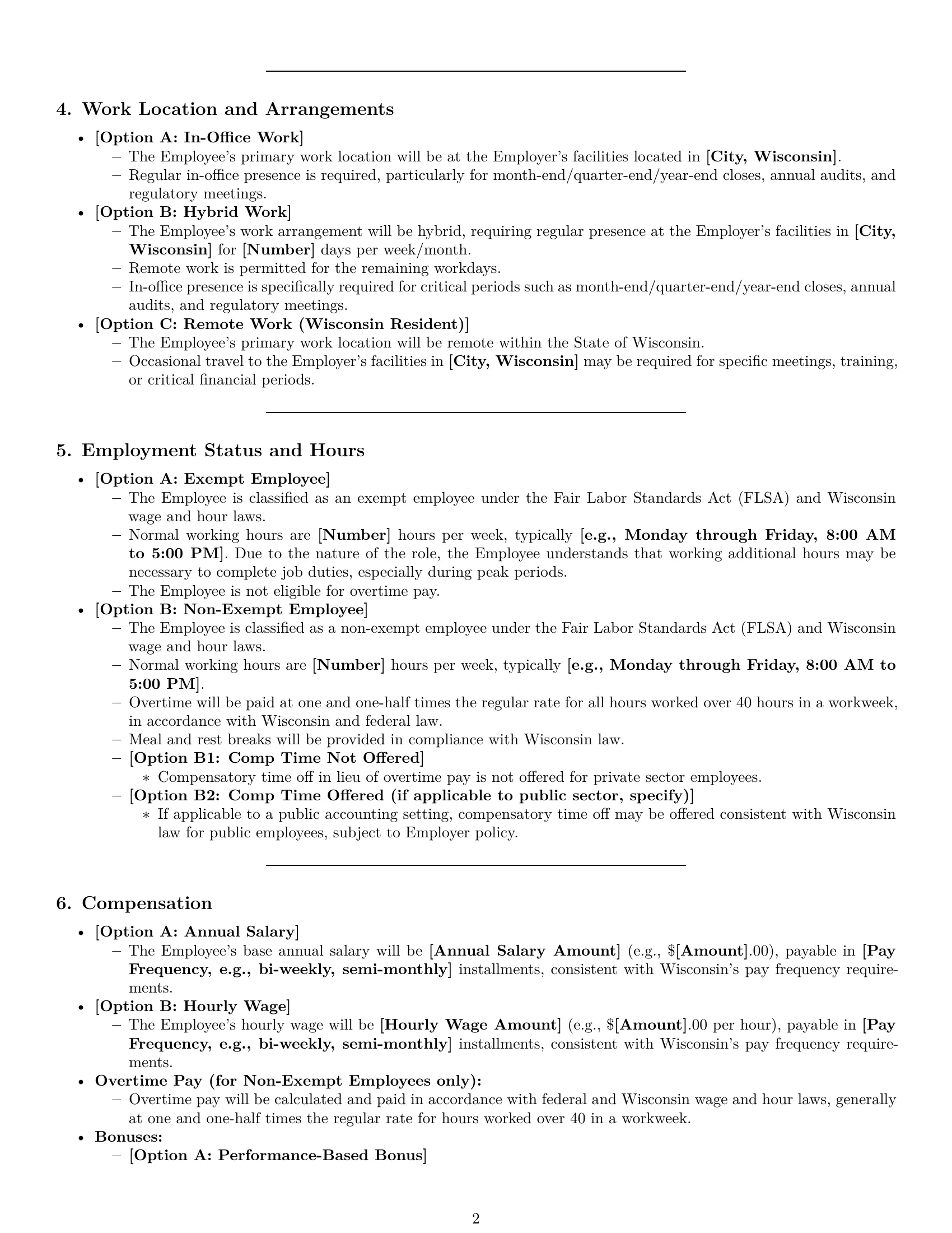 Preview page 2 of Pro Wisconsin accountant employment contract template