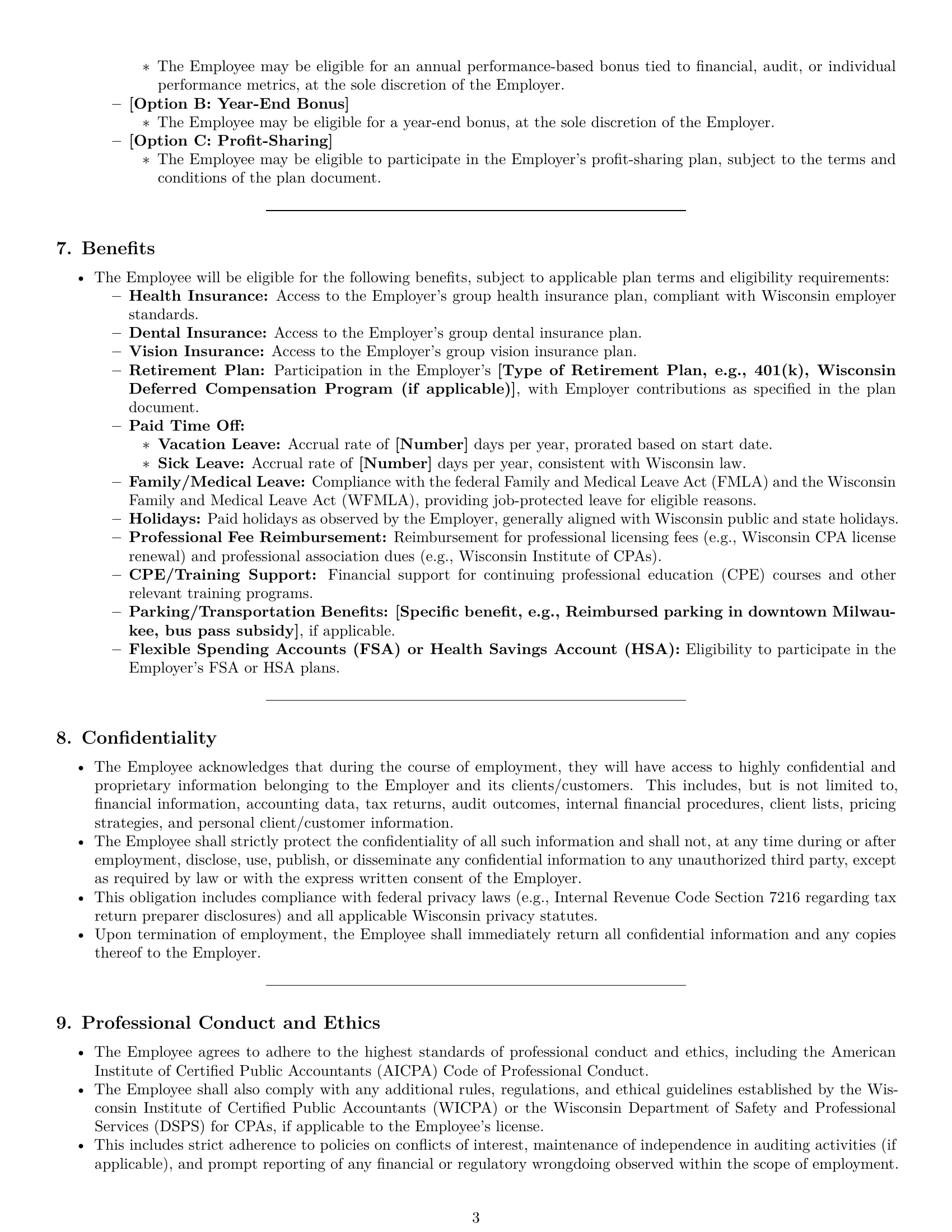 Preview page 3 of Pro Wisconsin accountant employment contract template