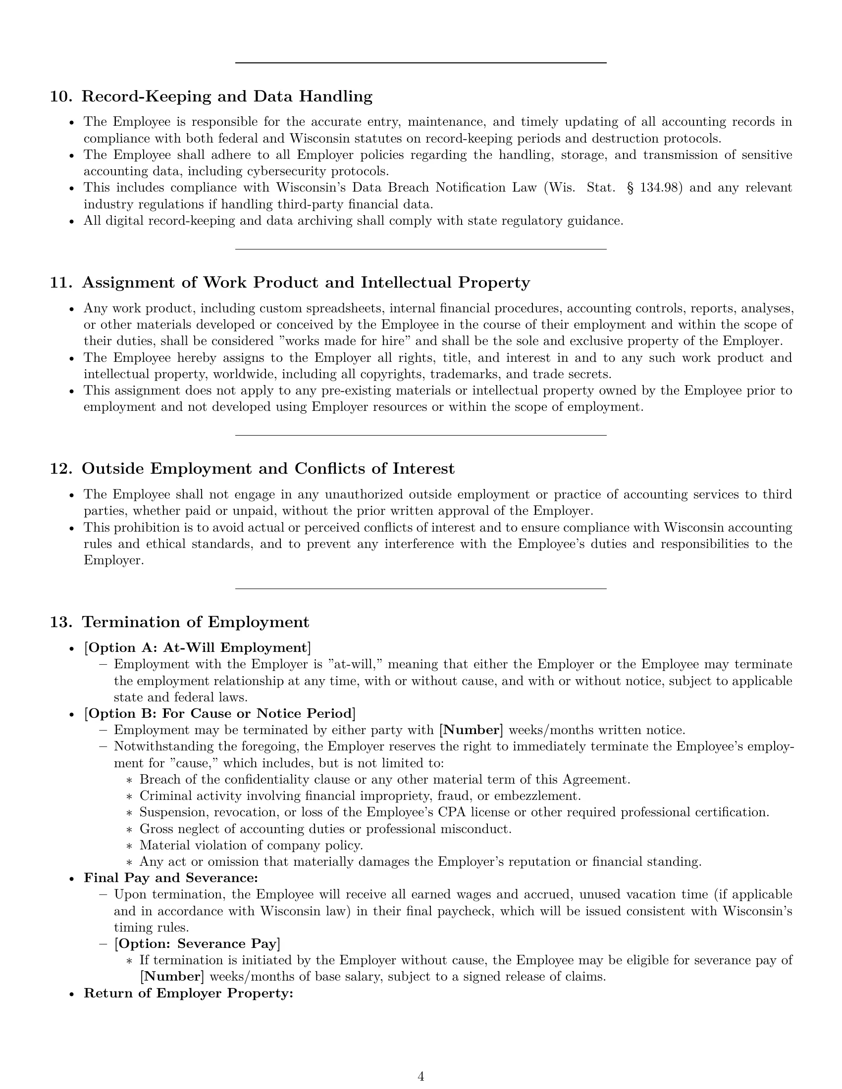 Preview page 4 of Pro Wisconsin accountant employment contract template