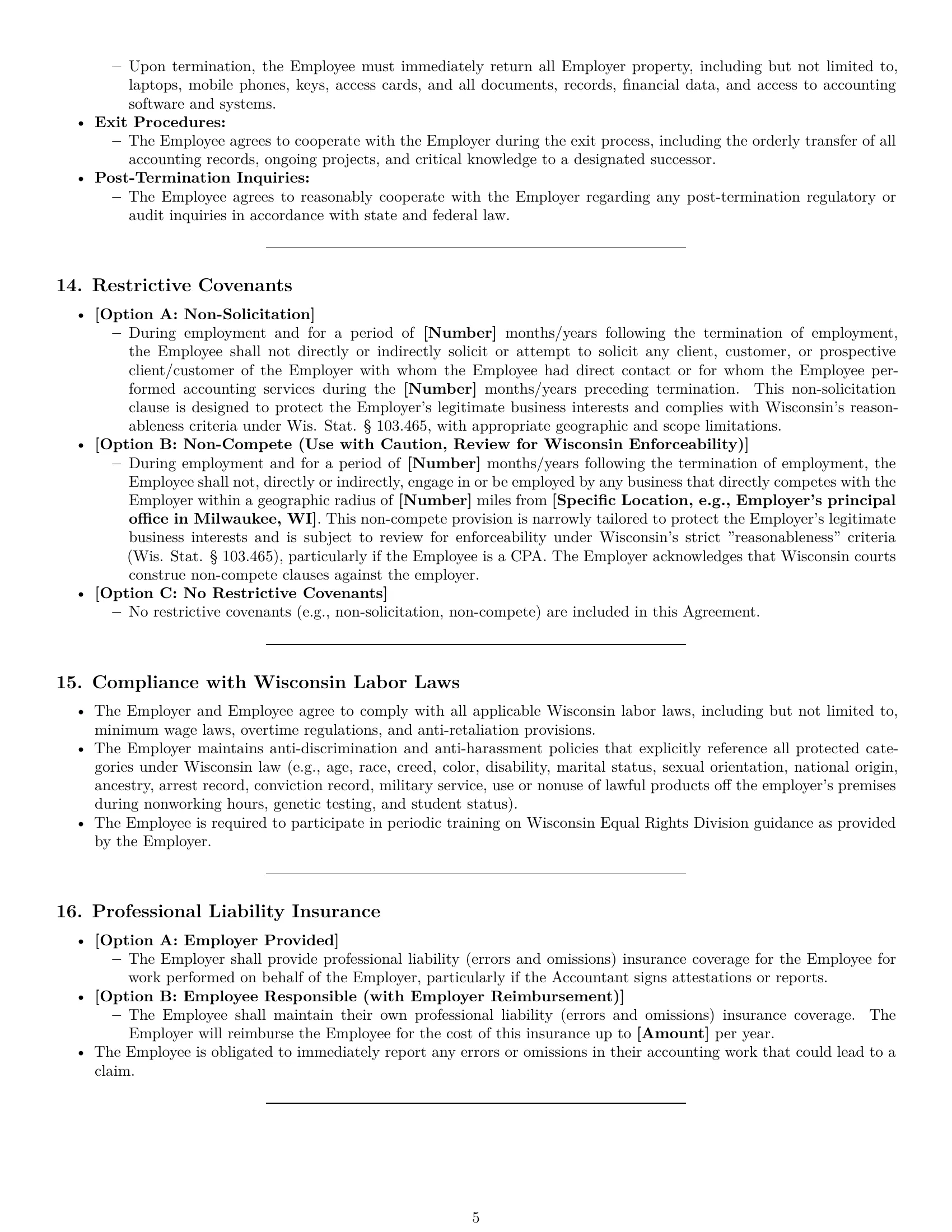 Preview page 5 of Pro Wisconsin accountant employment contract template