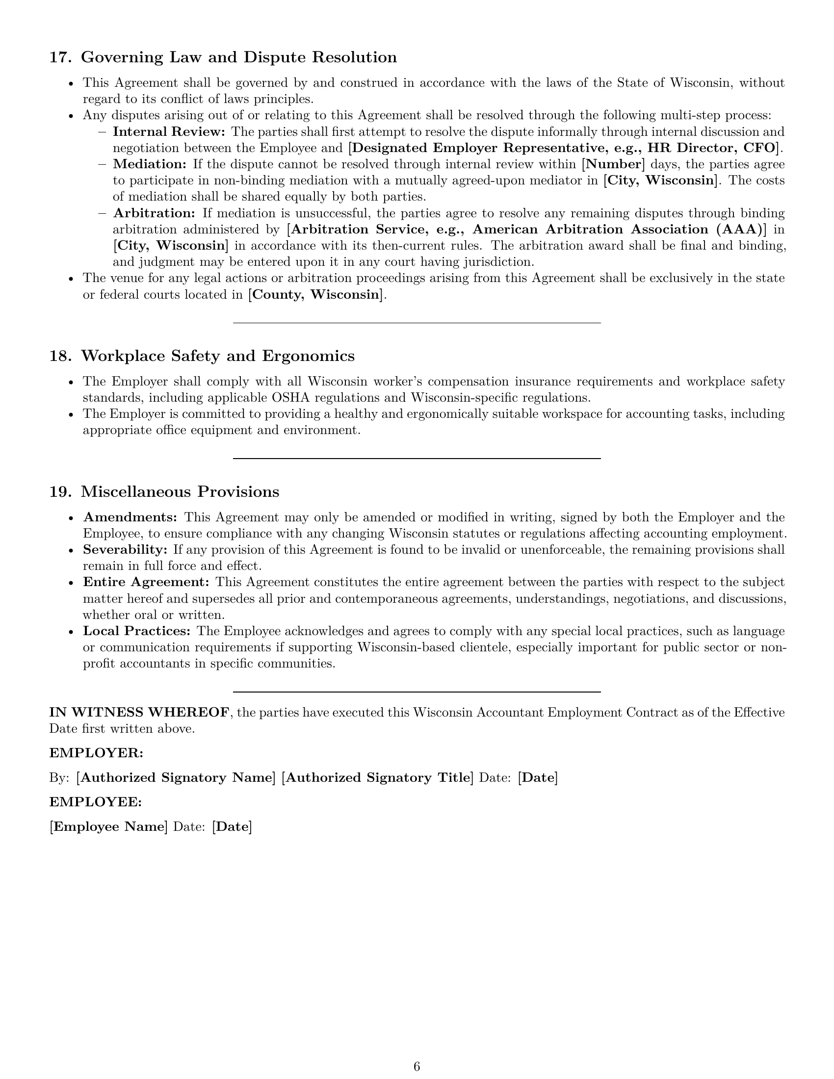 Preview page 6 of Pro Wisconsin accountant employment contract template