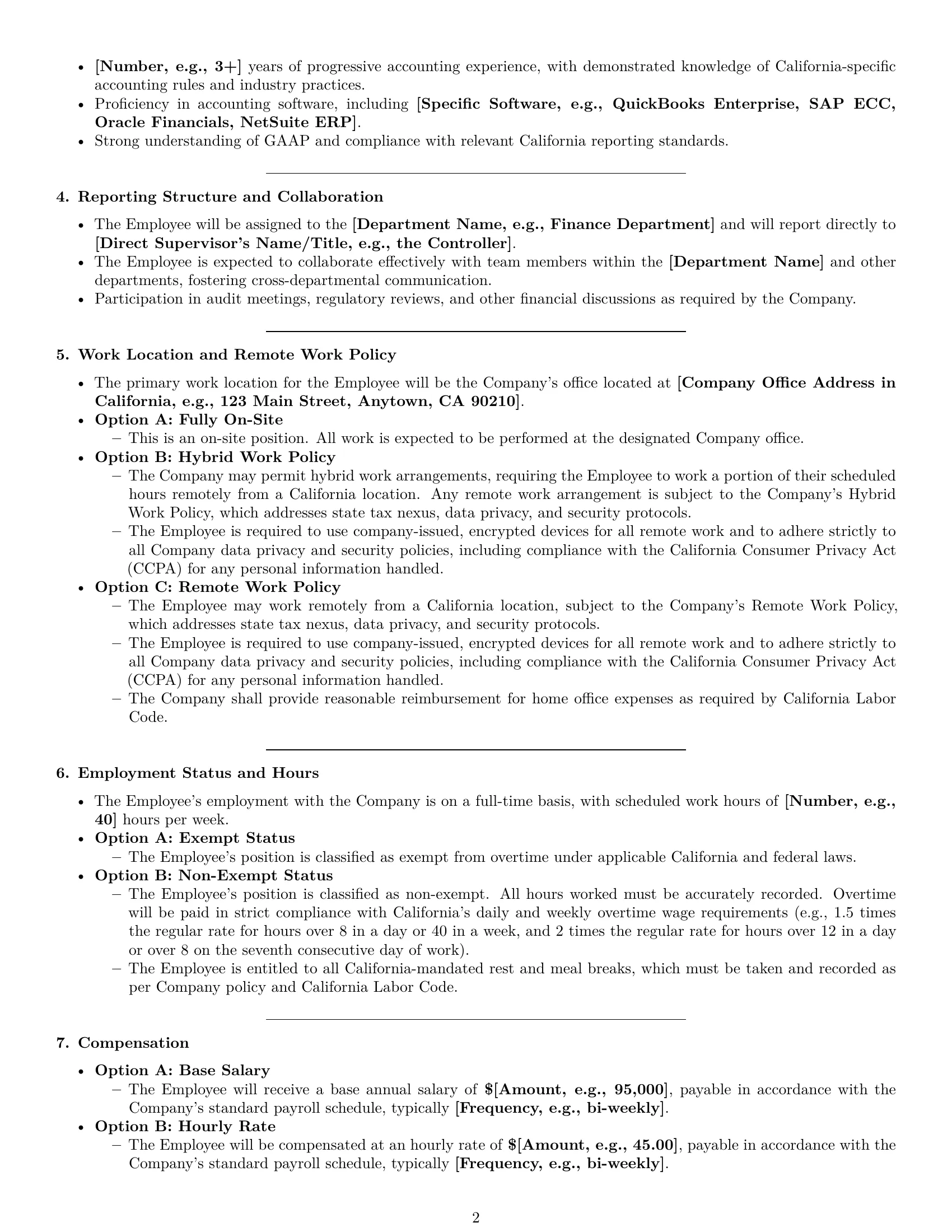 Preview page 2 of Pro California accountant employment contract template