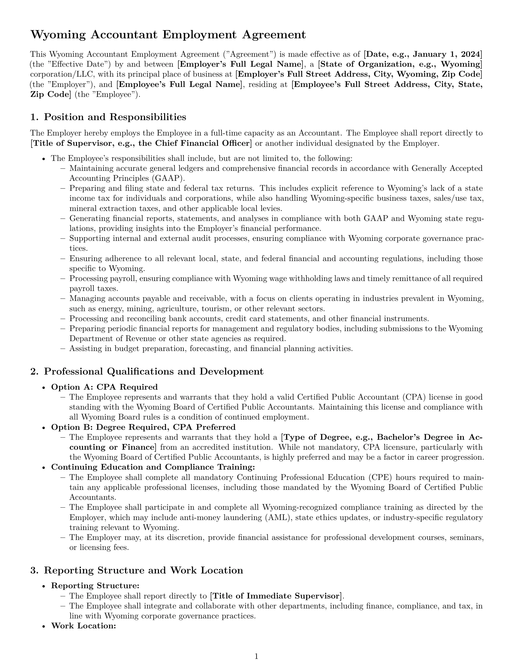 Preview page 1 of Pro Wyoming accountant employment contract template