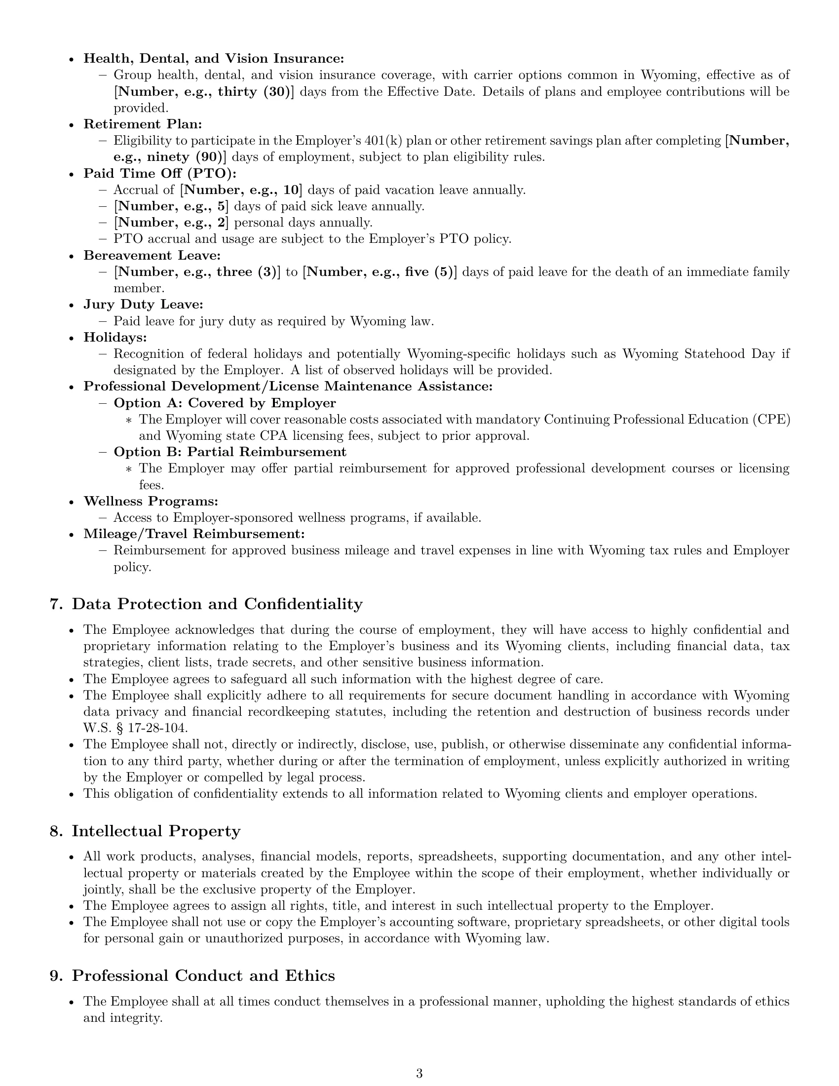 Preview page 3 of Pro Wyoming accountant employment contract template