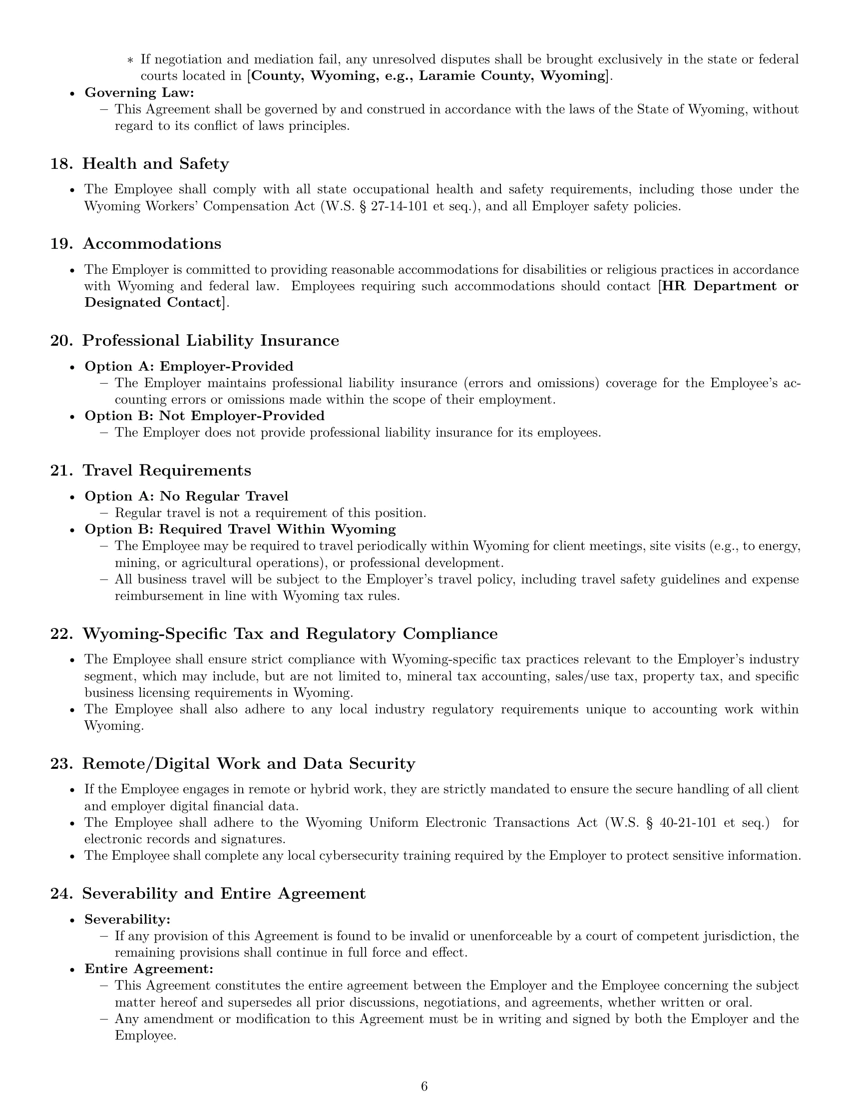 Preview page 6 of Pro Wyoming accountant employment contract template