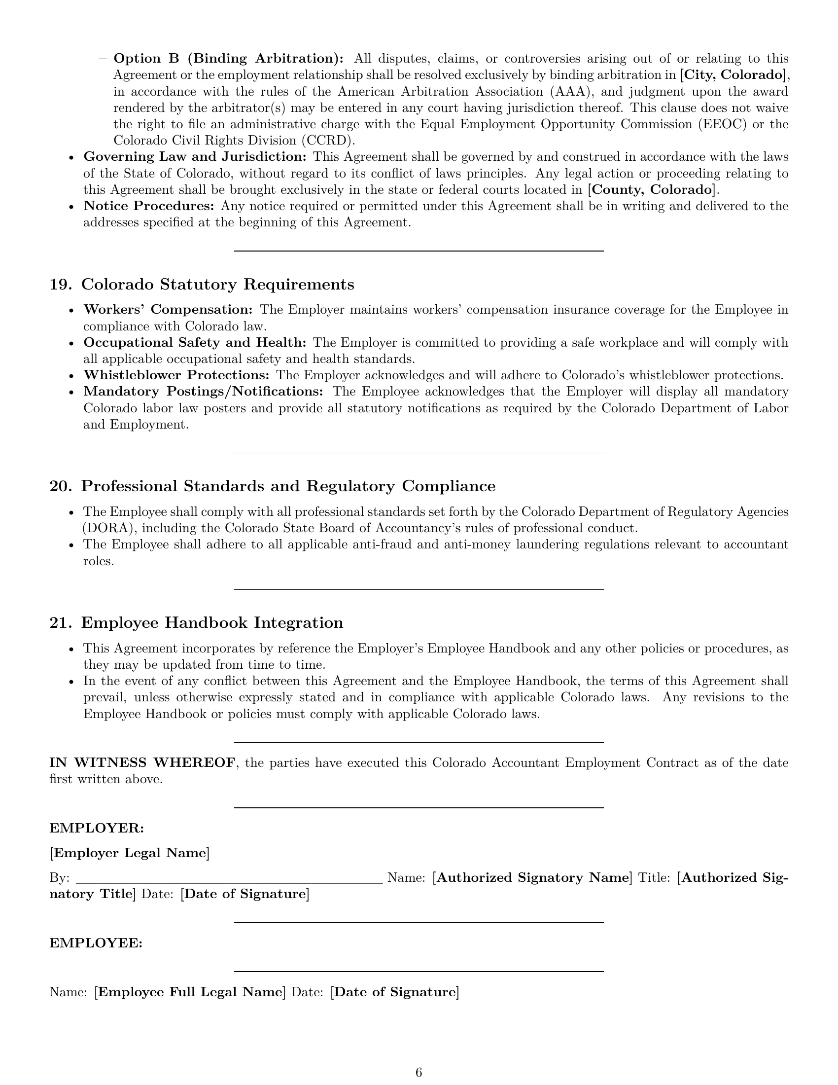 Preview page 6 of Pro Colorado accountant employment contract template
