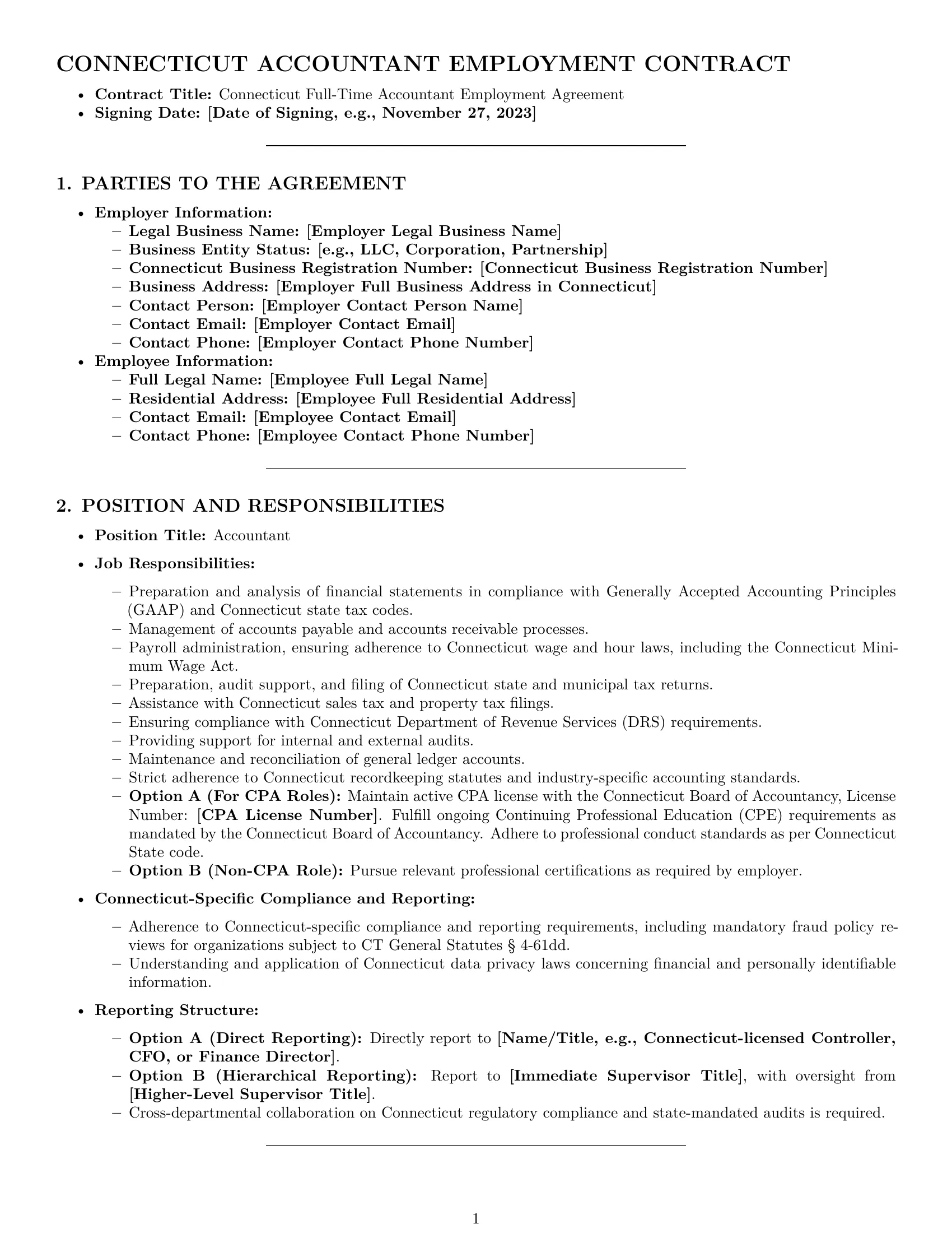 Preview page 1 of Pro Connecticut accountant employment contract template