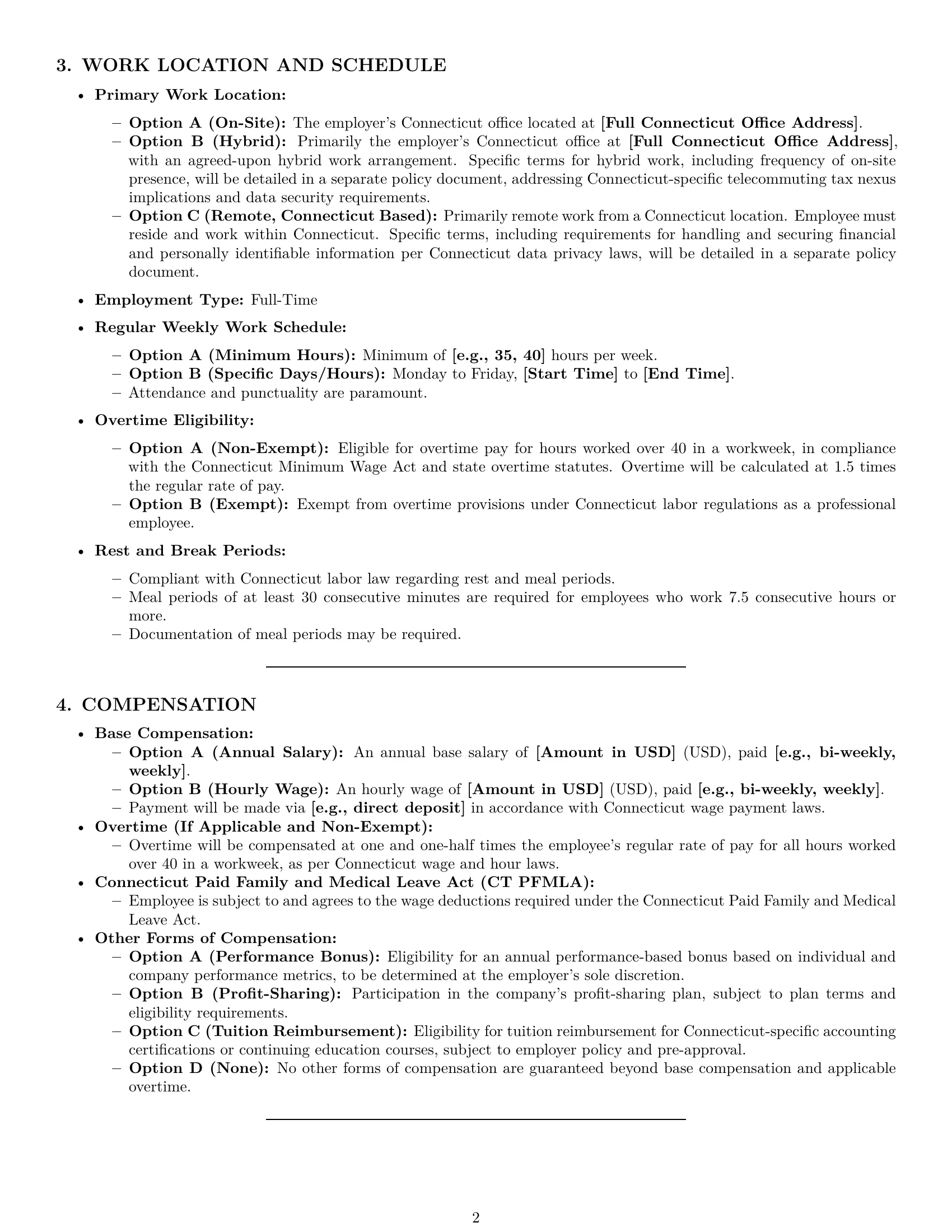 Preview page 2 of Pro Connecticut accountant employment contract template