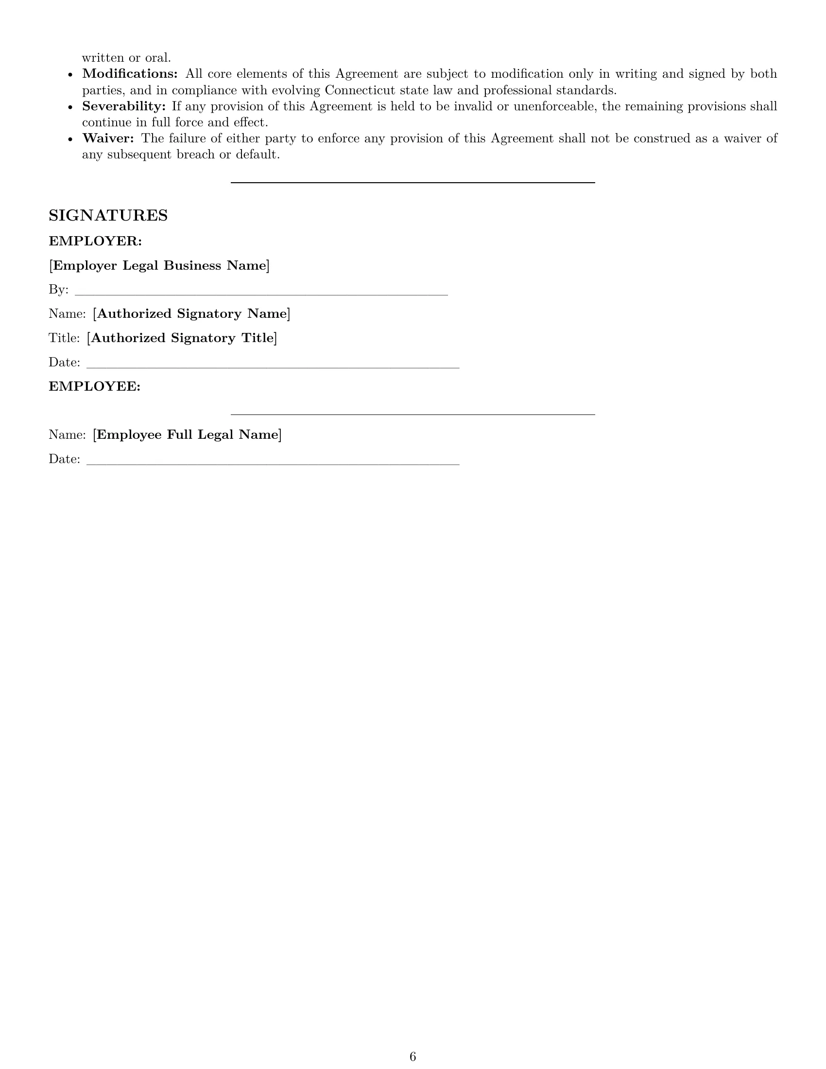 Preview page 6 of Pro Connecticut accountant employment contract template