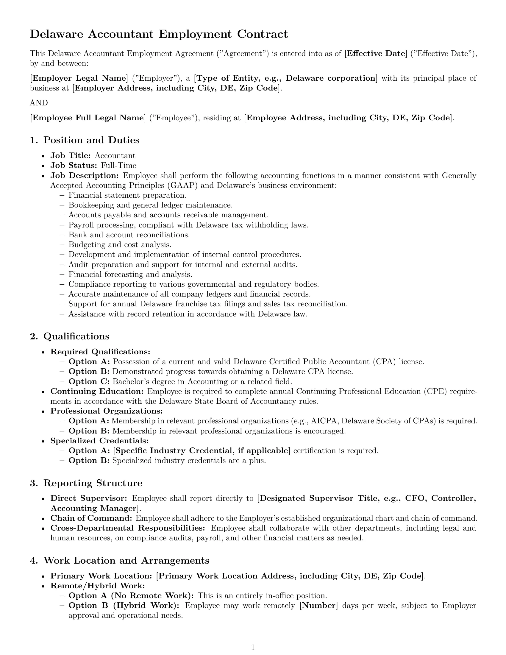 Preview page 1 of Pro Delaware accountant employment contract template