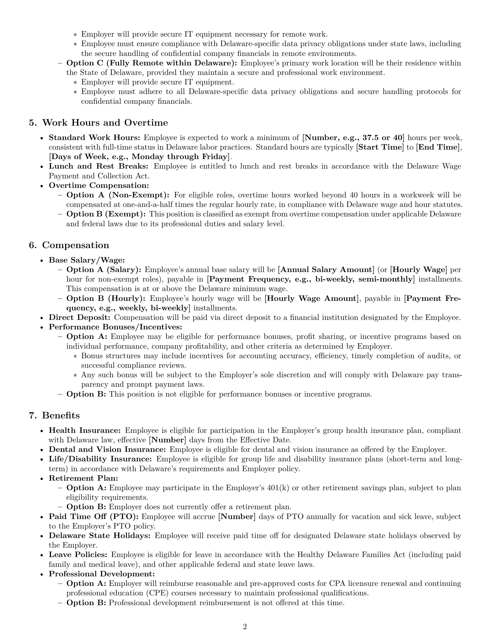 Preview page 2 of Pro Delaware accountant employment contract template