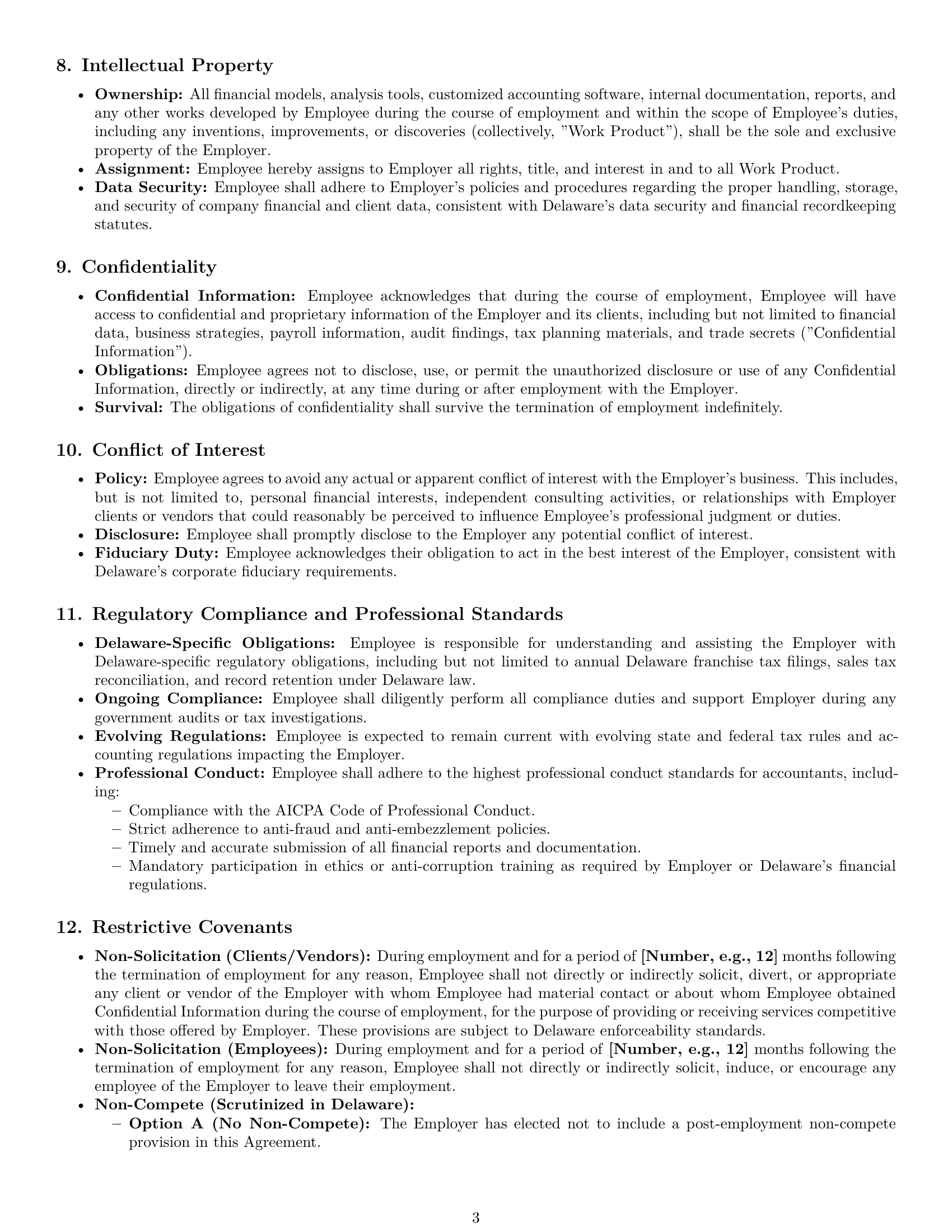 Preview page 3 of Pro Delaware accountant employment contract template