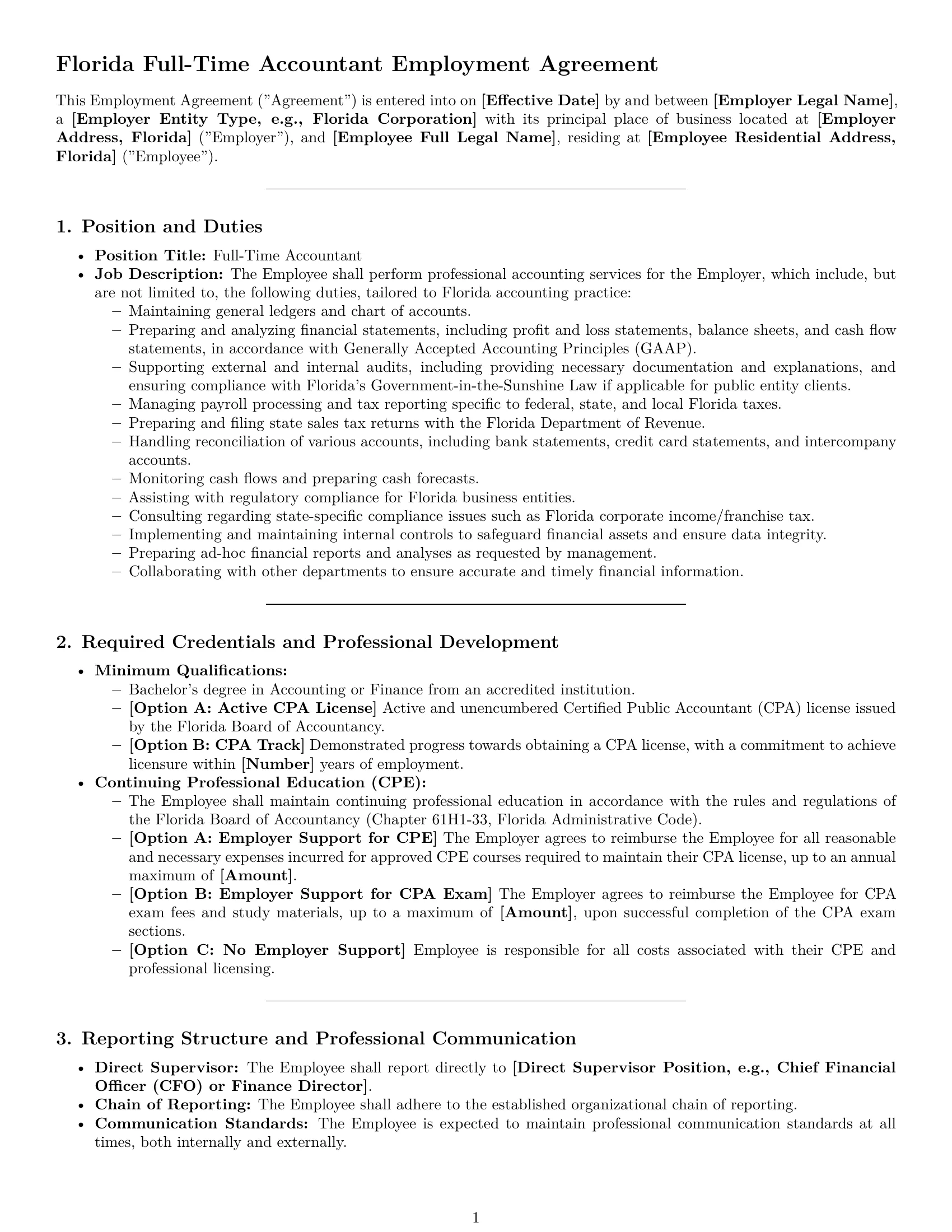 Preview page 1 of Pro Florida accountant employment contract template