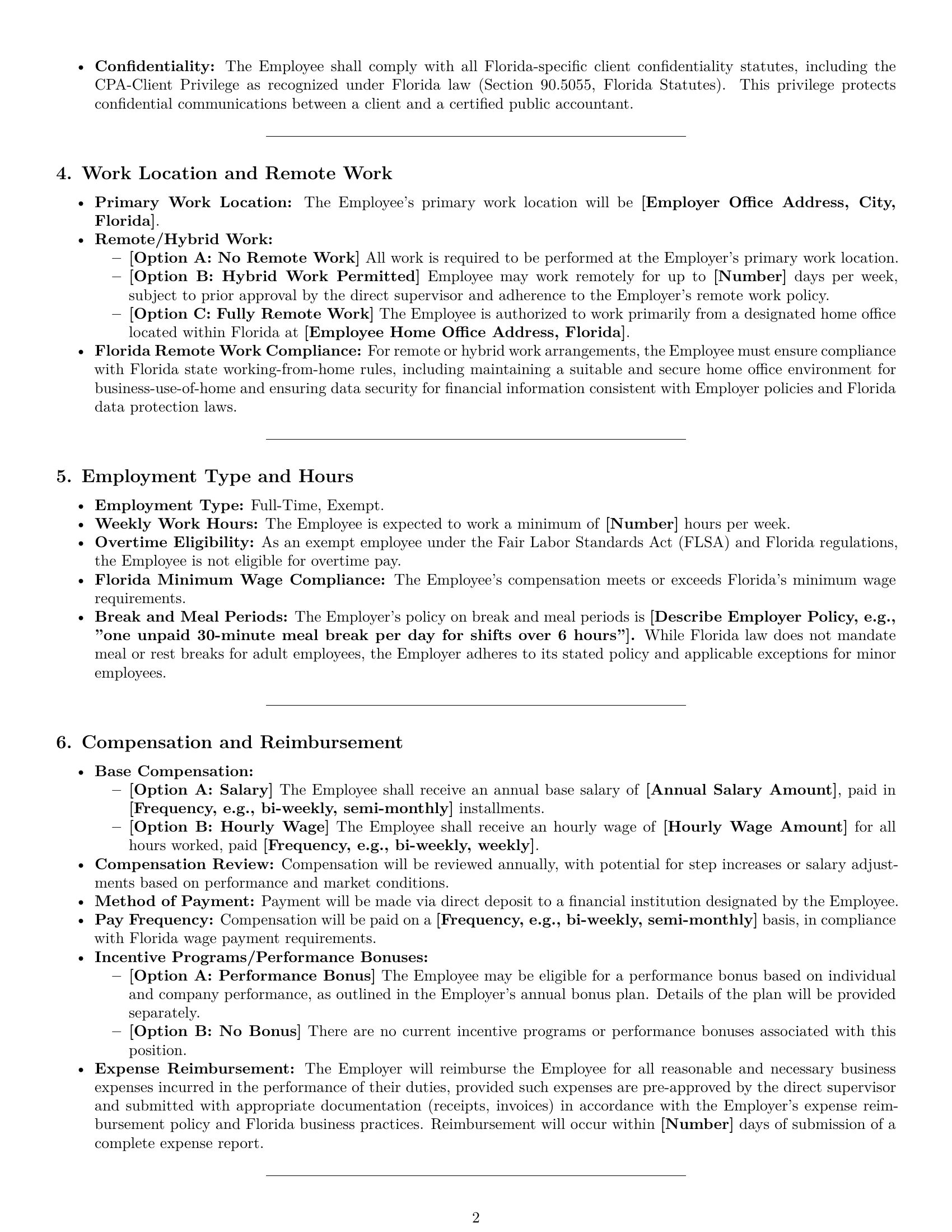 Preview page 2 of Pro Florida accountant employment contract template