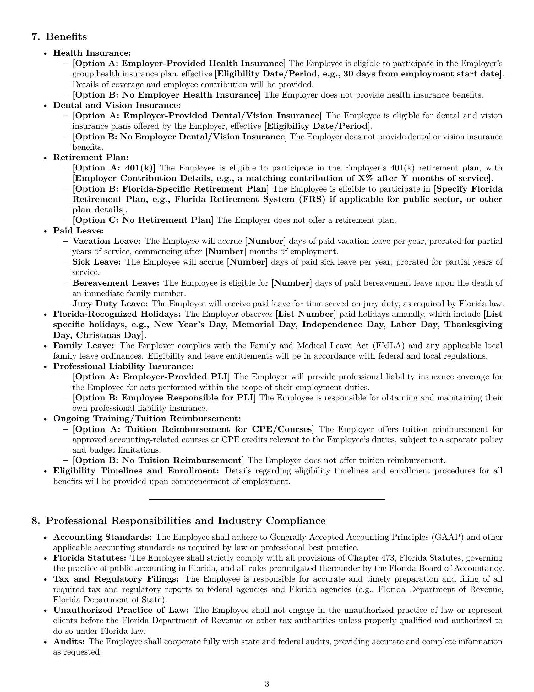 Preview page 3 of Pro Florida accountant employment contract template