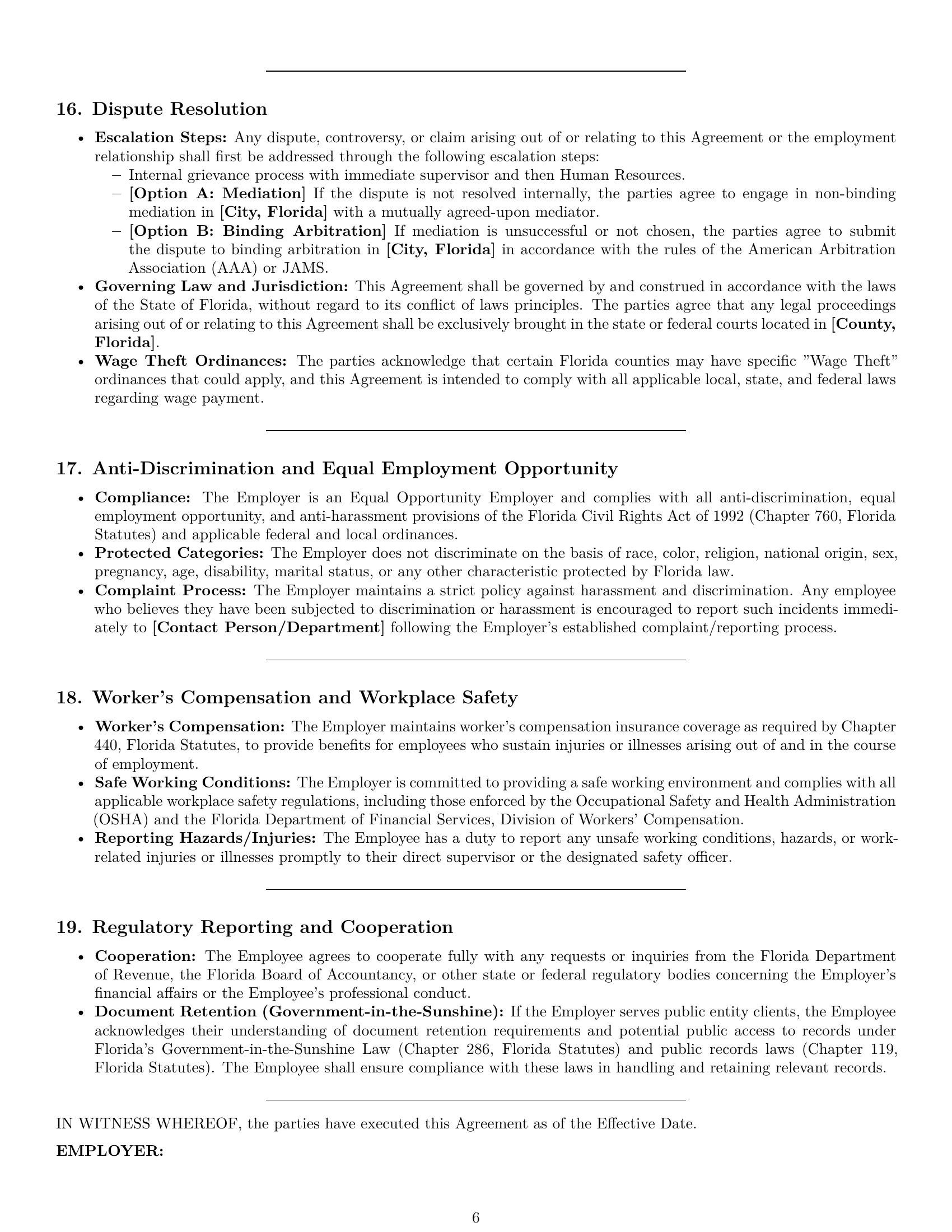 Preview page 6 of Pro Florida accountant employment contract template
