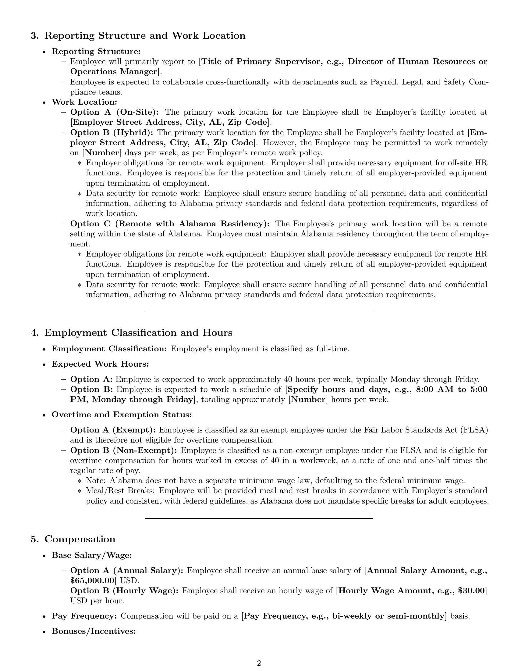 Preview page 2 of Pro Alabama HR generalist employment contract template