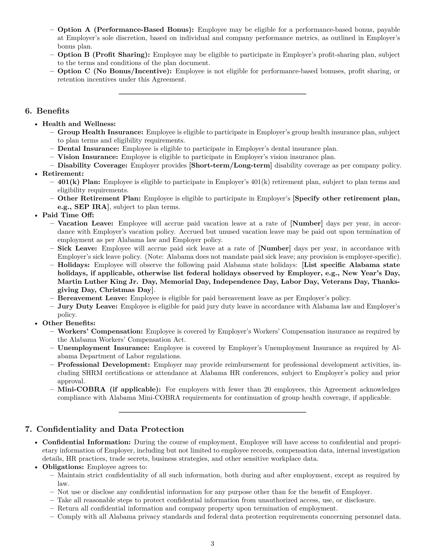 Preview page 3 of Pro Alabama HR generalist employment contract template