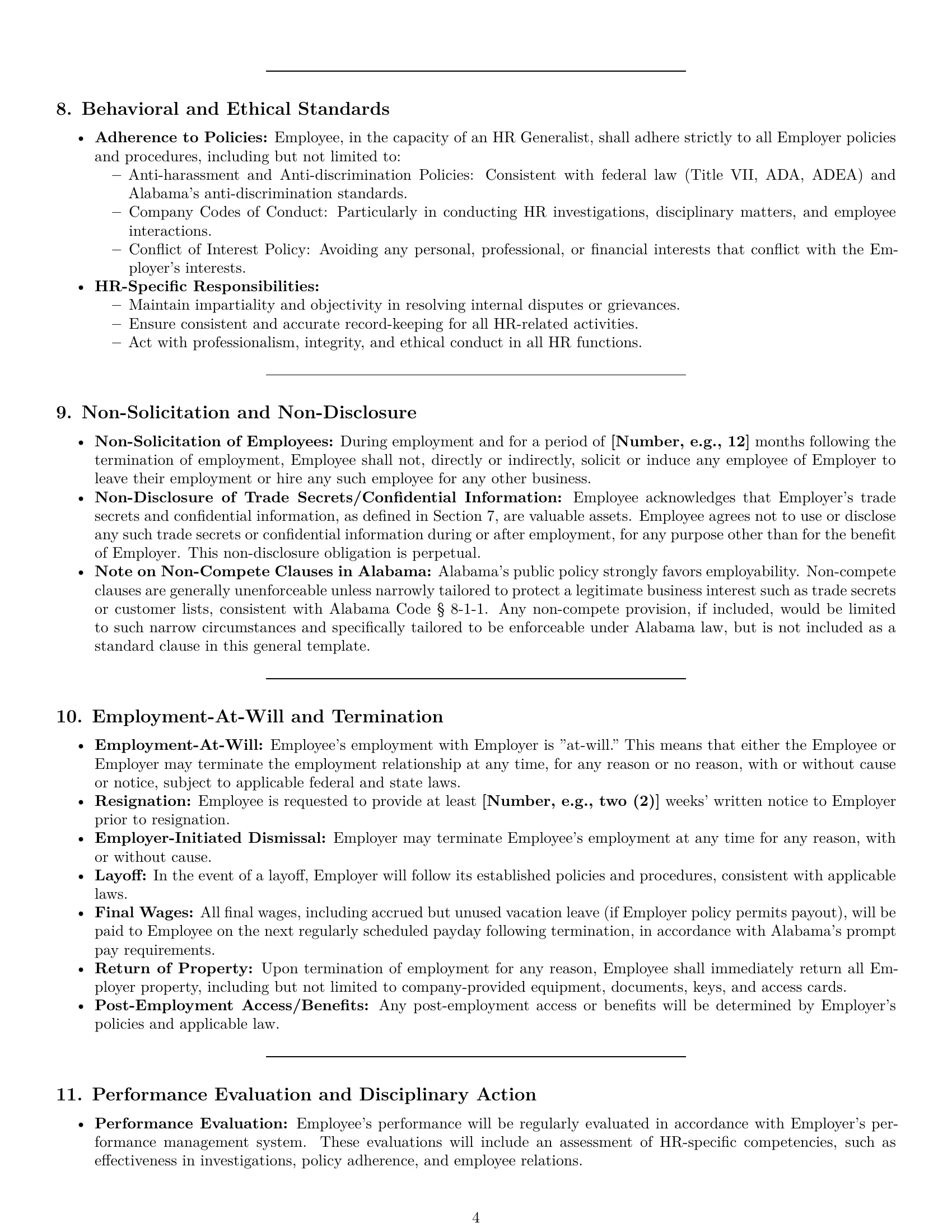 Preview page 4 of Pro Alabama HR generalist employment contract template