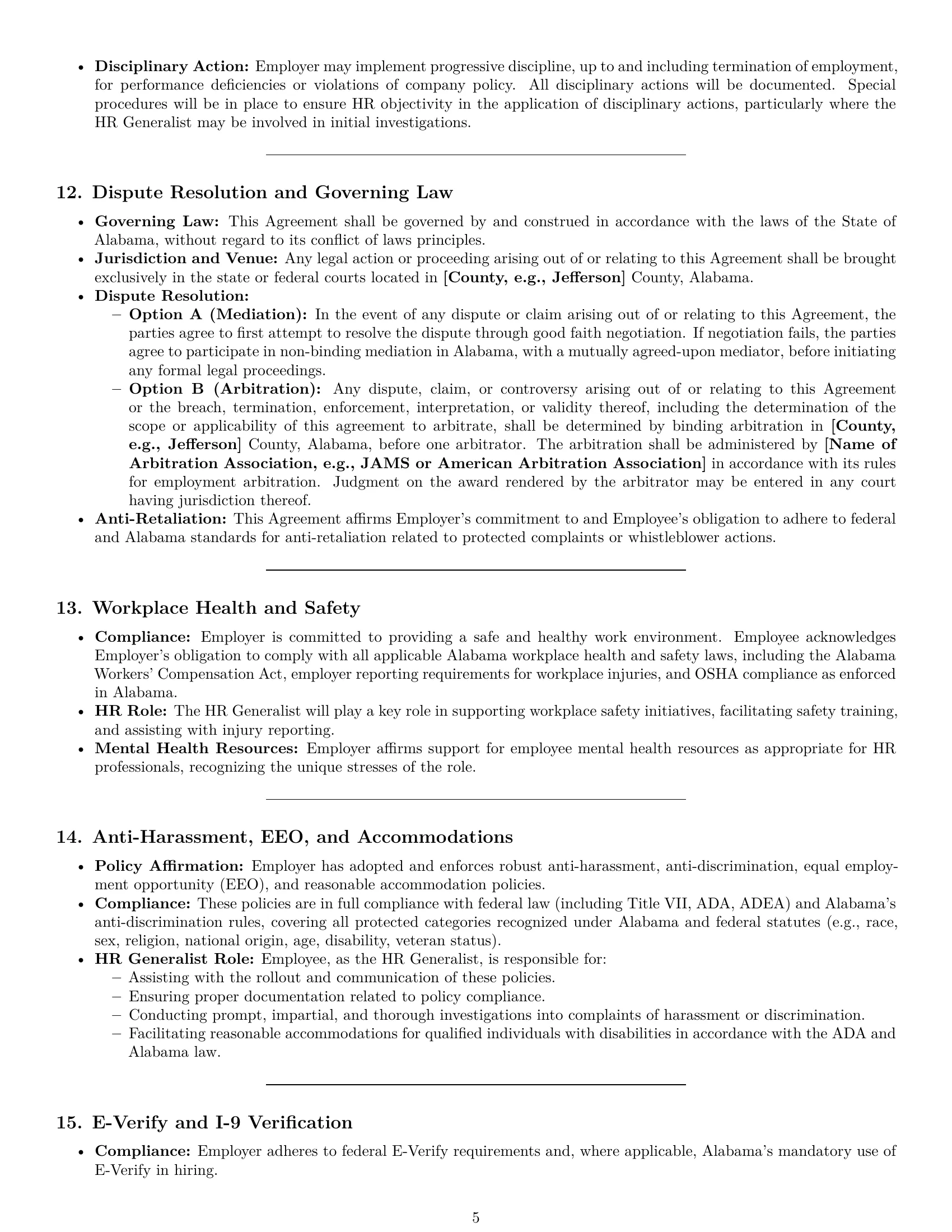 Preview page 5 of Pro Alabama HR generalist employment contract template