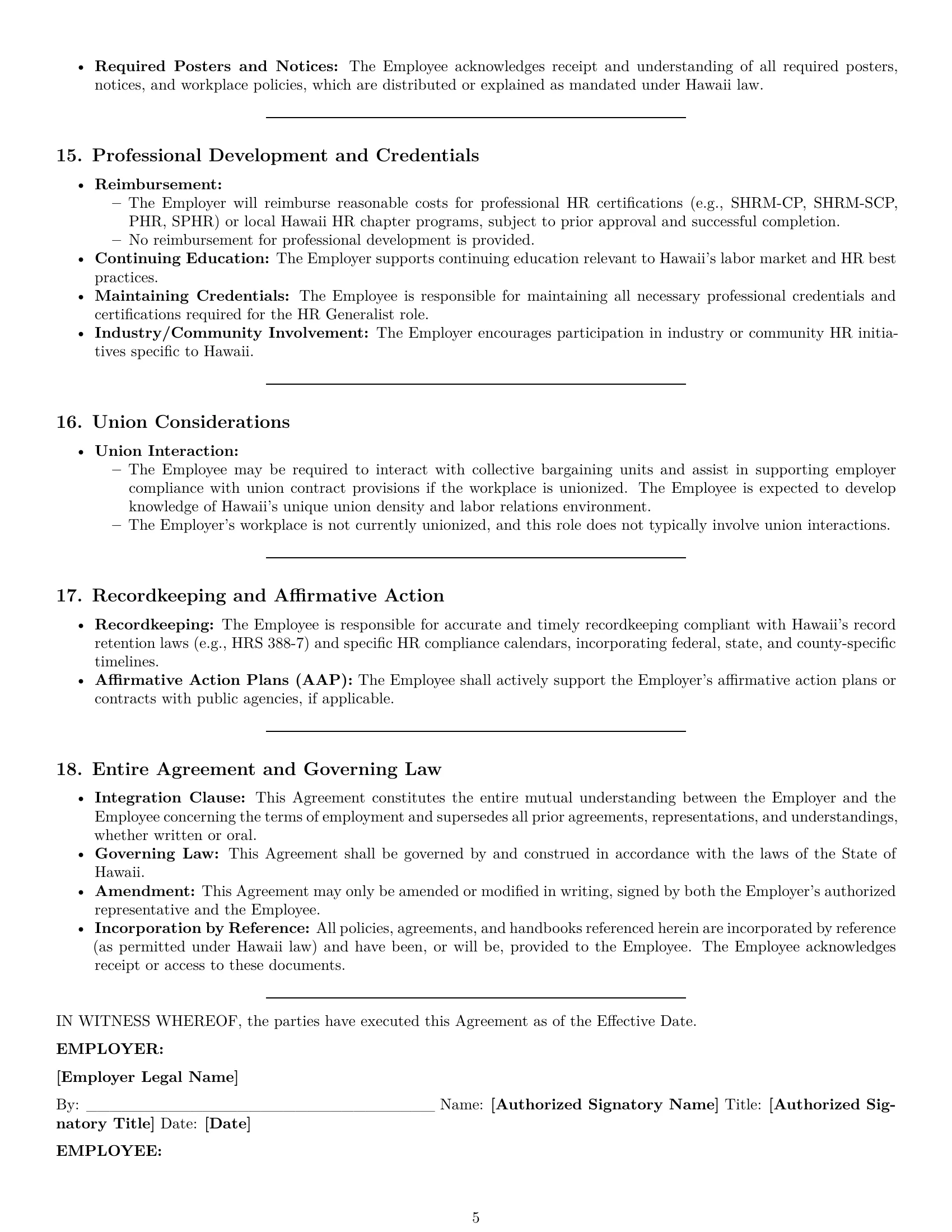 Preview page 5 of Pro Hawaii HR generalist employment contract template
