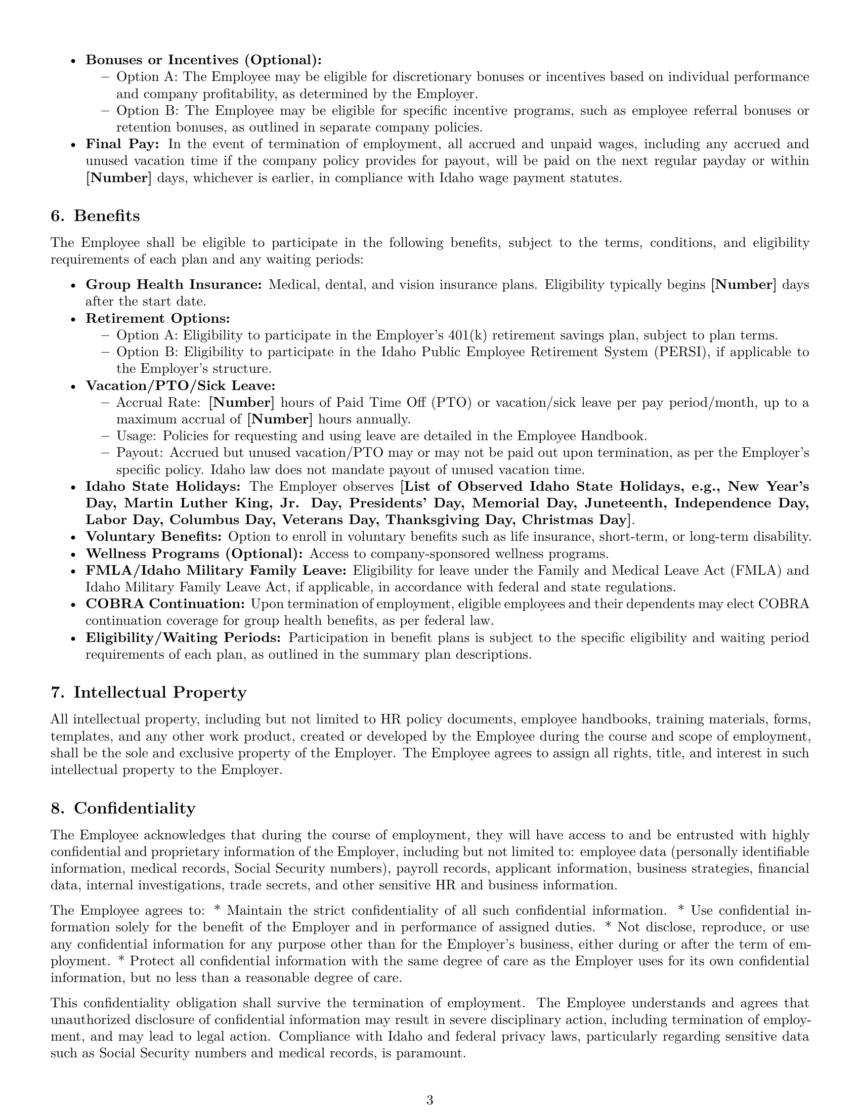 Preview page 3 of Pro Idaho HR generalist employment contract template