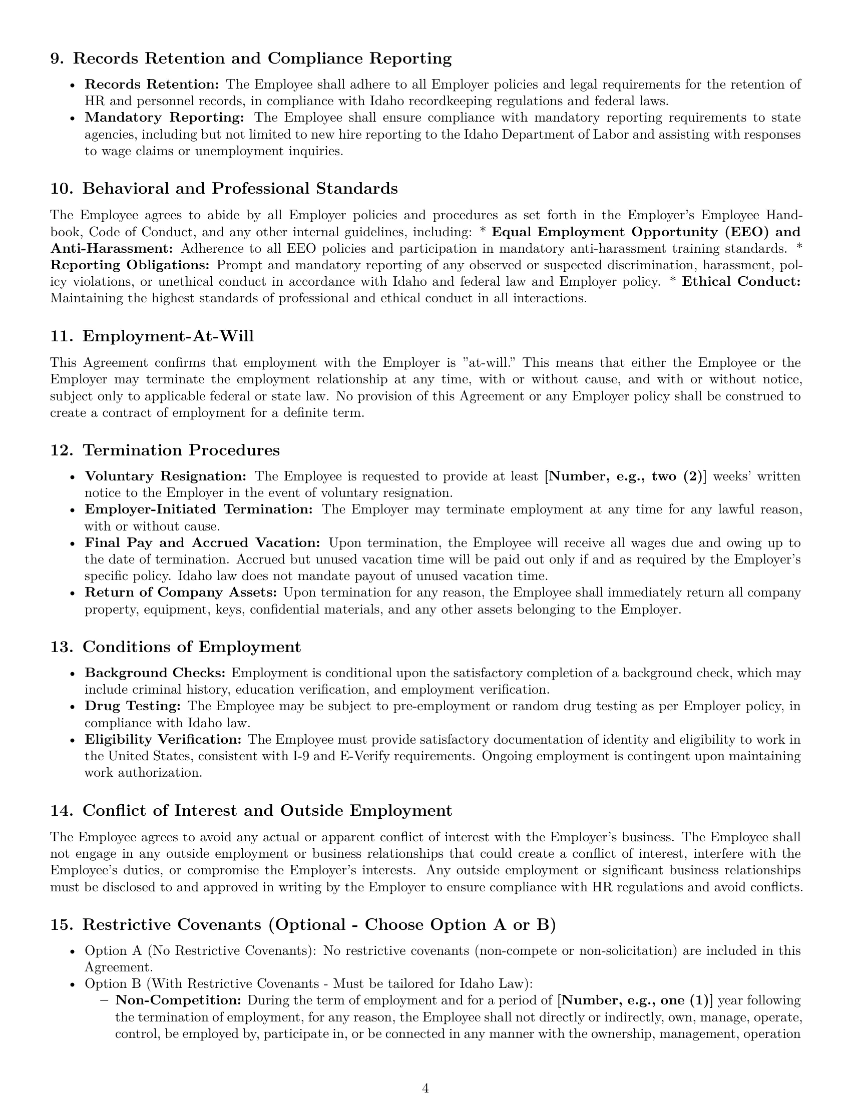 Preview page 4 of Pro Idaho HR generalist employment contract template