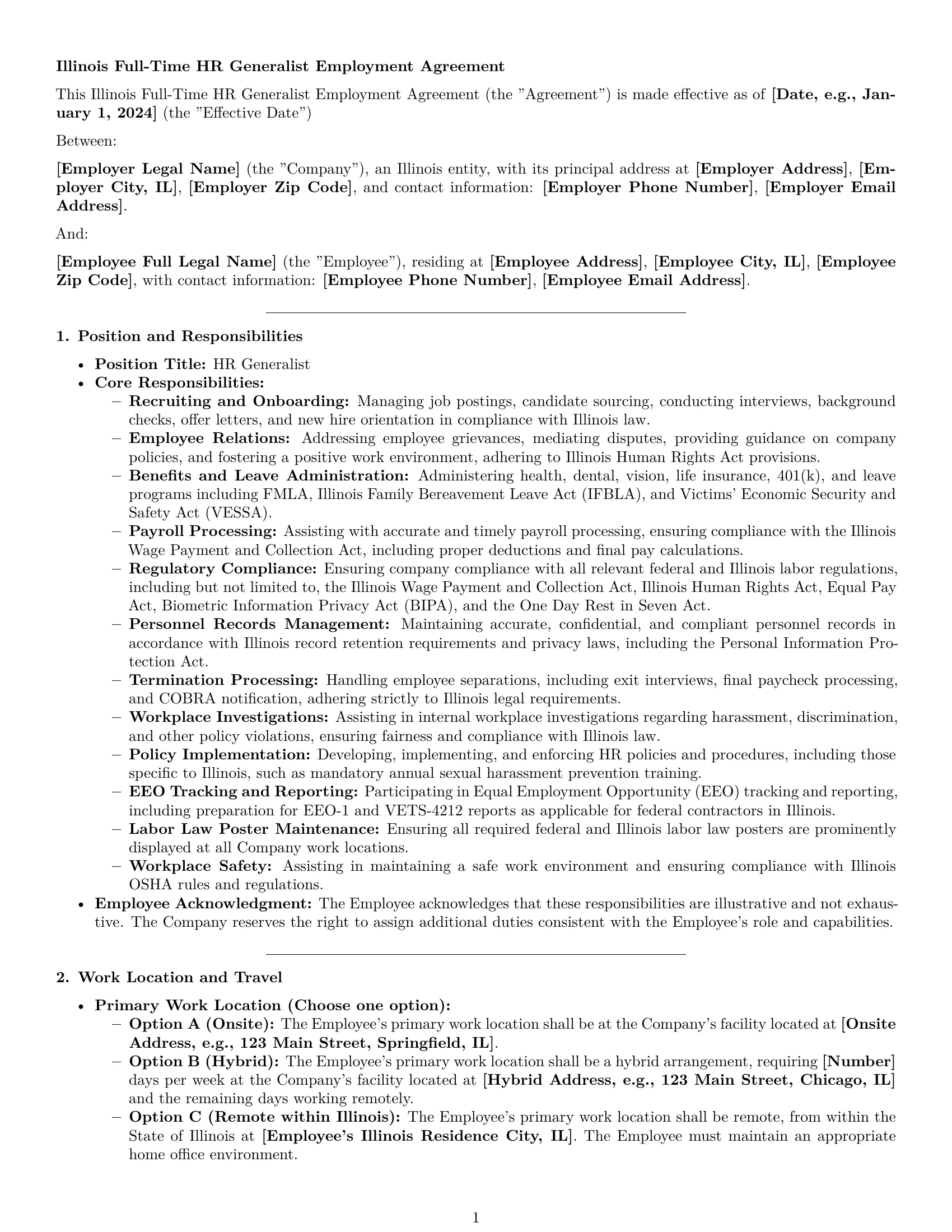 Preview page 1 of Pro Illinois HR generalist employment contract template