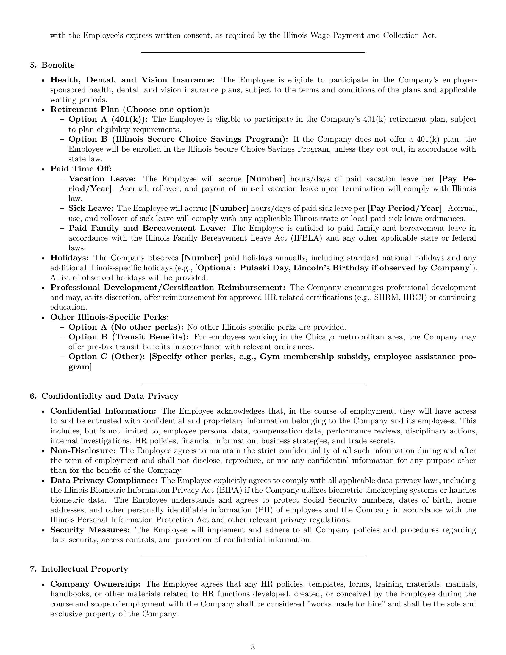 Preview page 3 of Pro Illinois HR generalist employment contract template