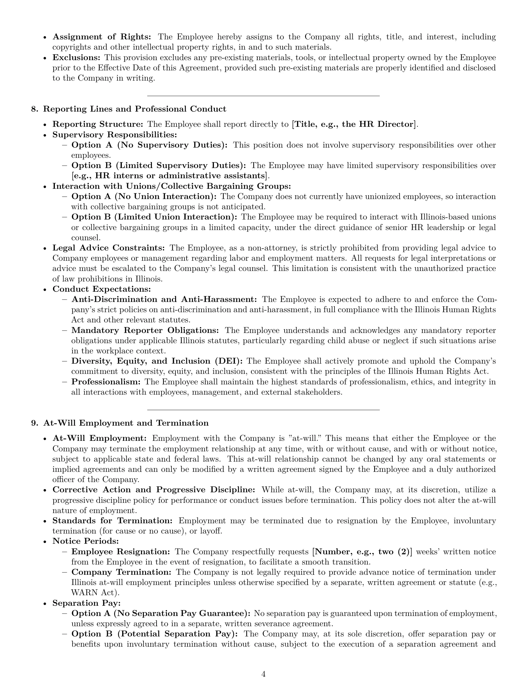 Preview page 4 of Pro Illinois HR generalist employment contract template