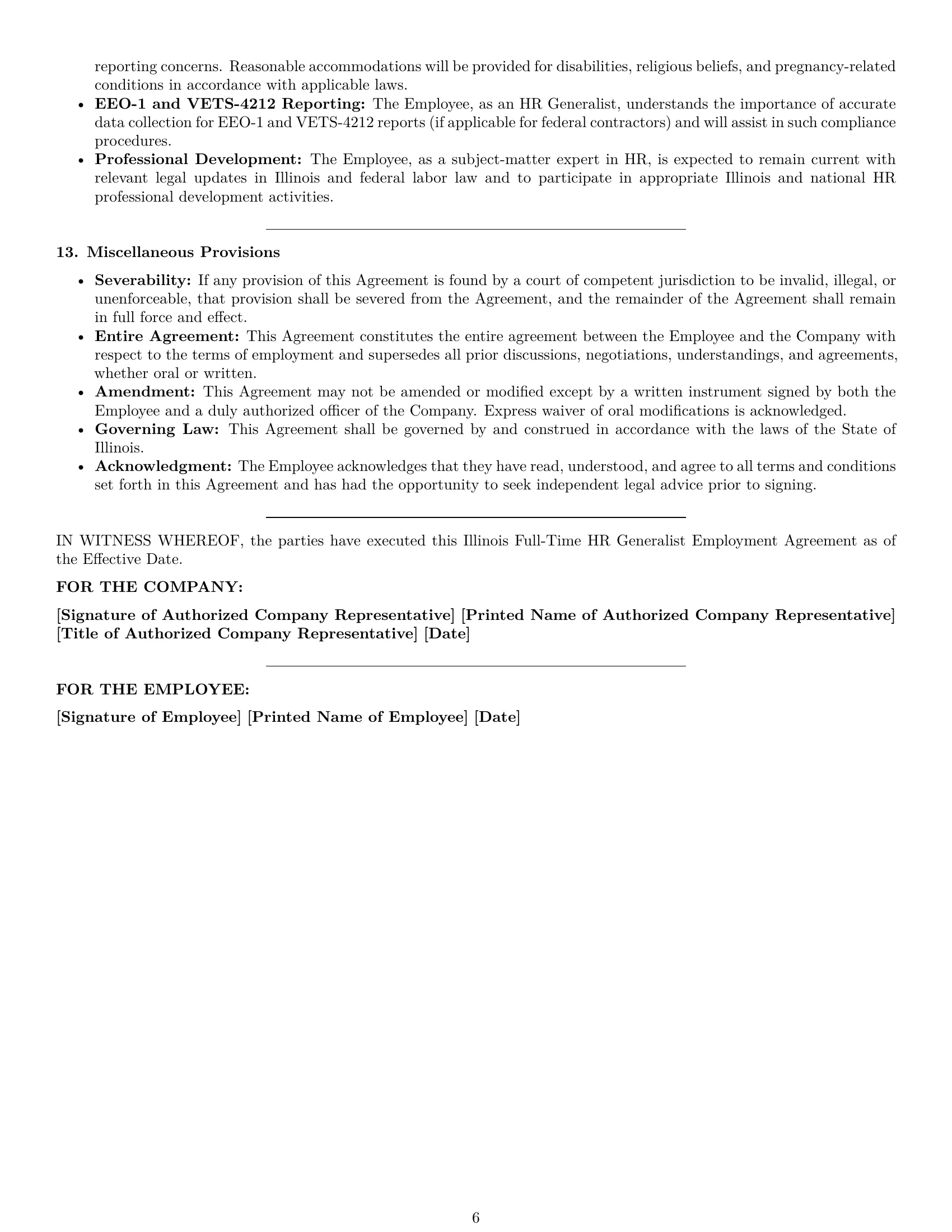 Preview page 6 of Pro Illinois HR generalist employment contract template