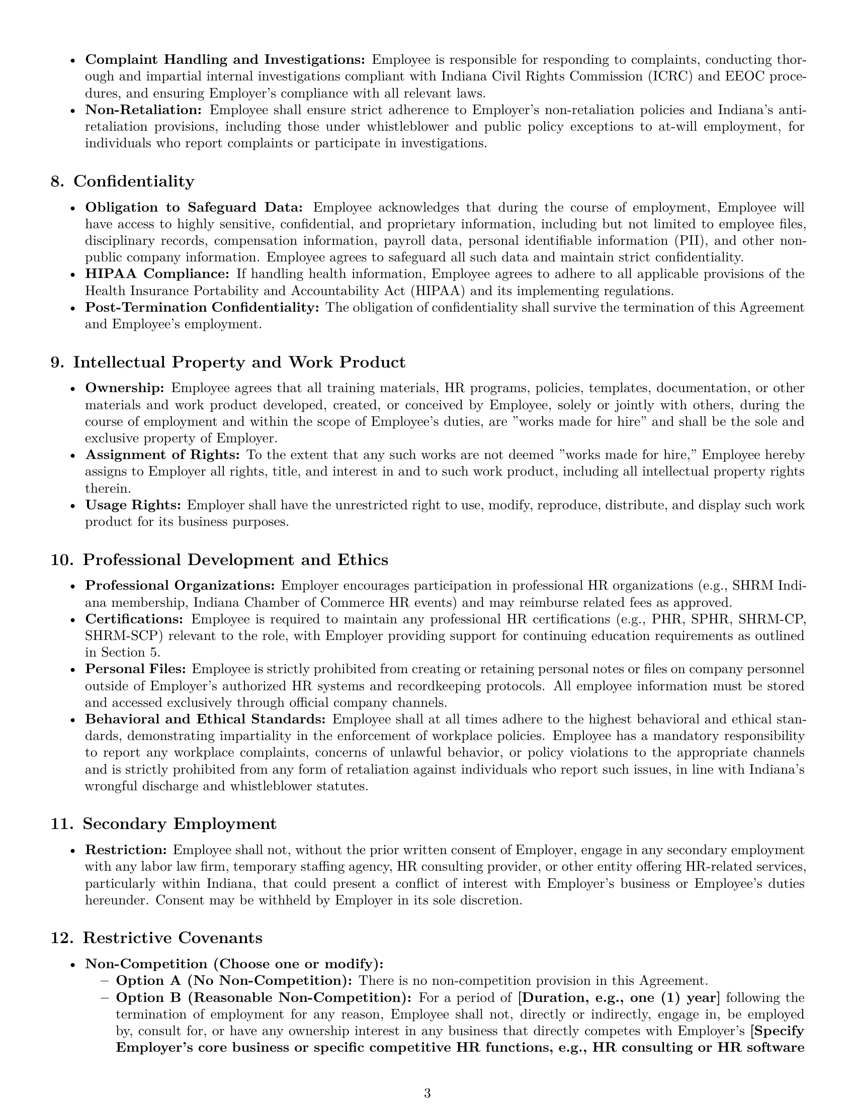 Preview page 3 of Pro Indiana HR generalist employment contract template