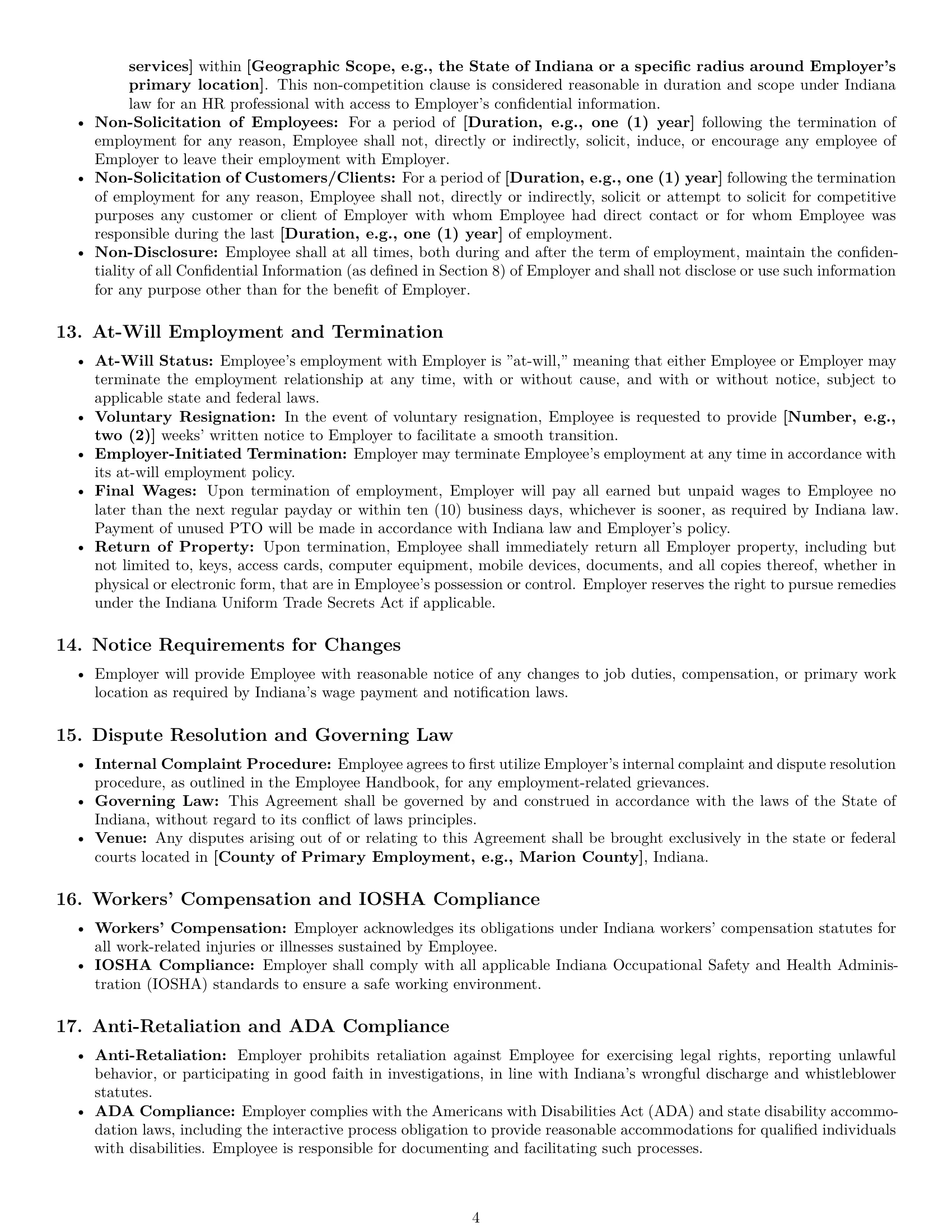 Preview page 4 of Pro Indiana HR generalist employment contract template