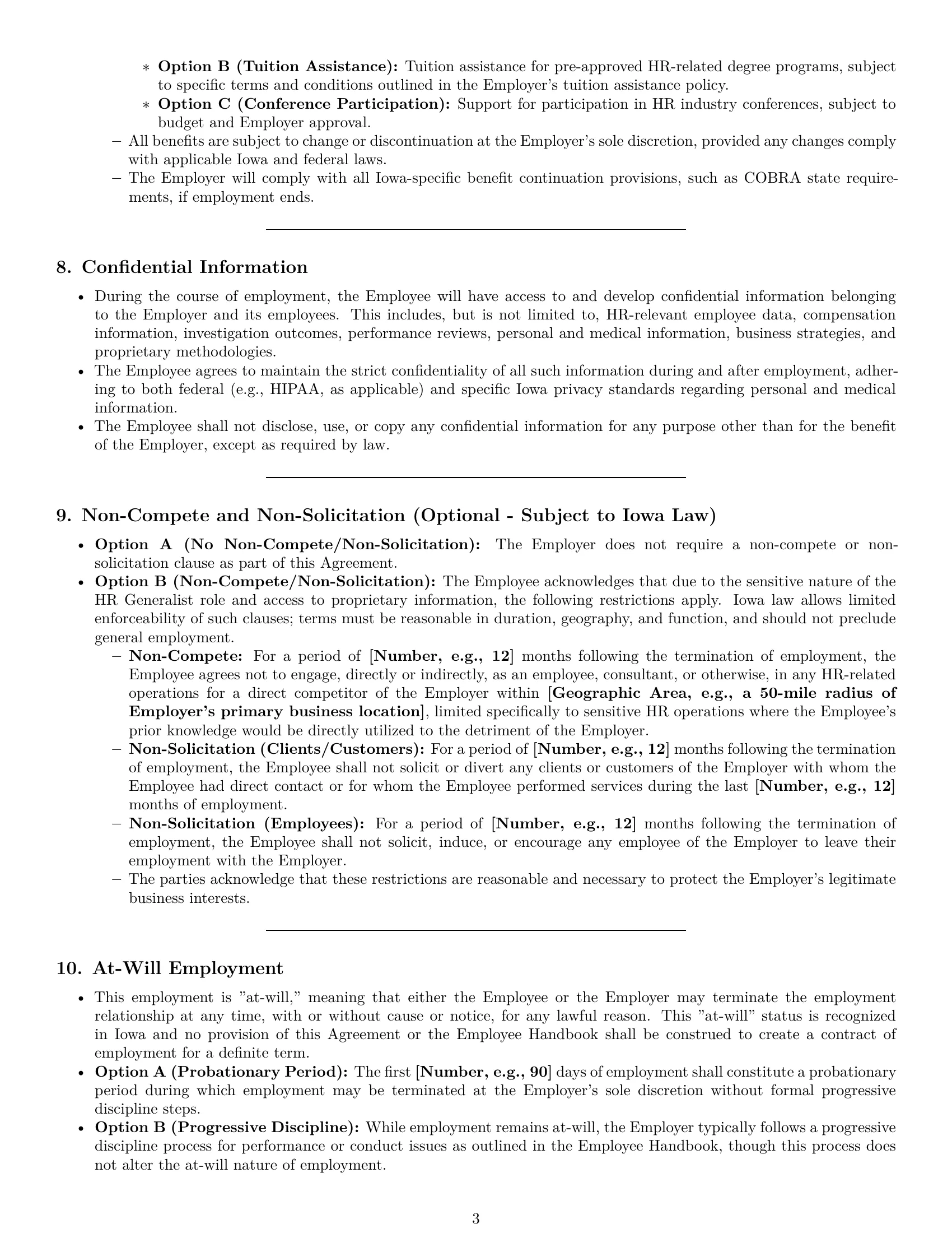Preview page 3 of Pro Iowa HR generalist employment contract template