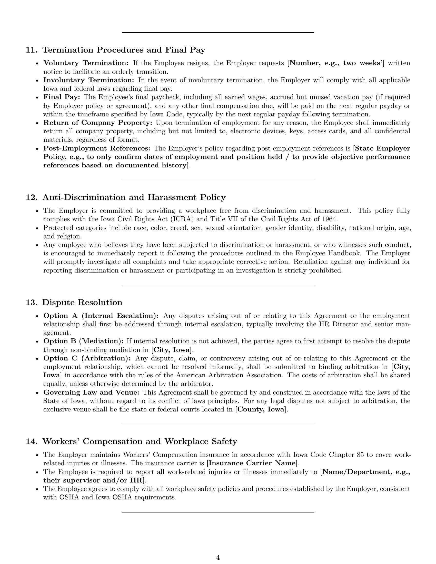 Preview page 4 of Pro Iowa HR generalist employment contract template