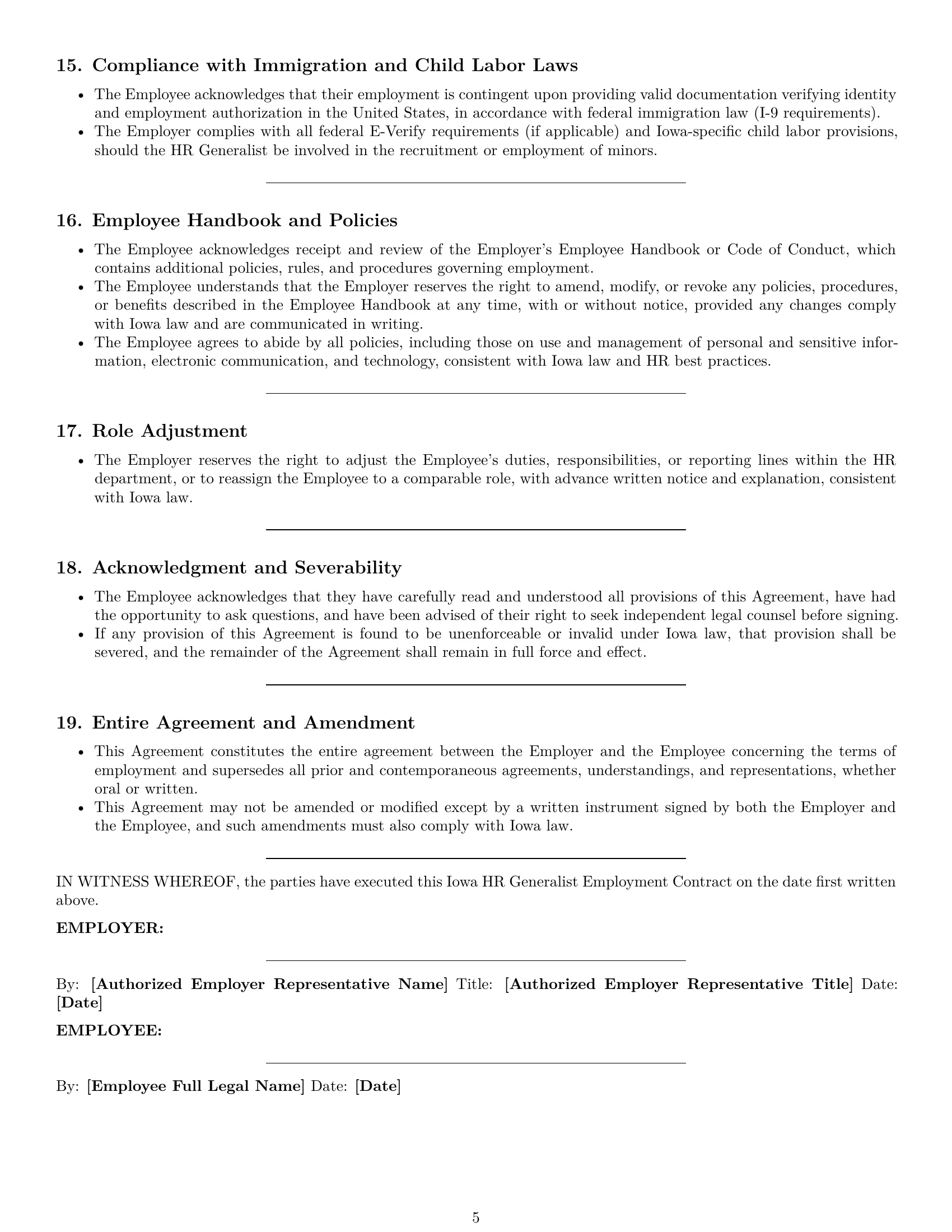 Preview page 5 of Pro Iowa HR generalist employment contract template