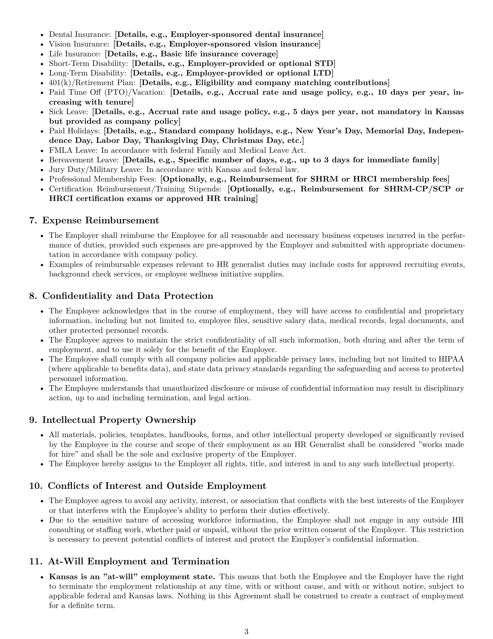 Preview page 3 of Pro Kansas HR generalist employment contract template
