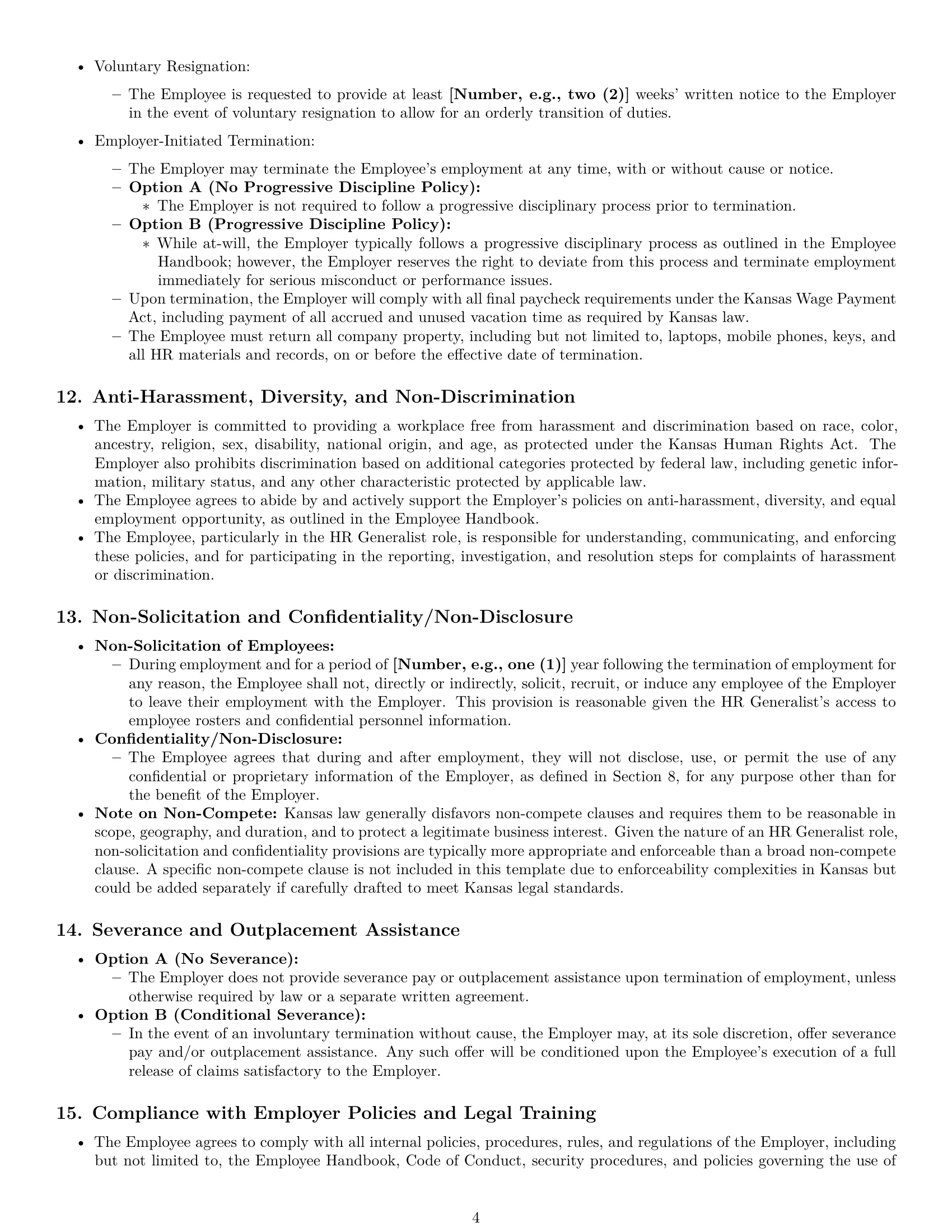 Preview page 4 of Pro Kansas HR generalist employment contract template