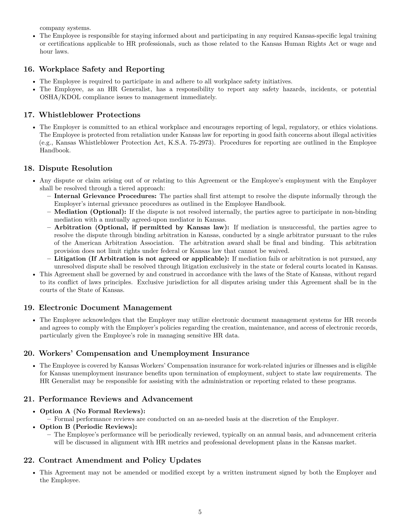 Preview page 5 of Pro Kansas HR generalist employment contract template