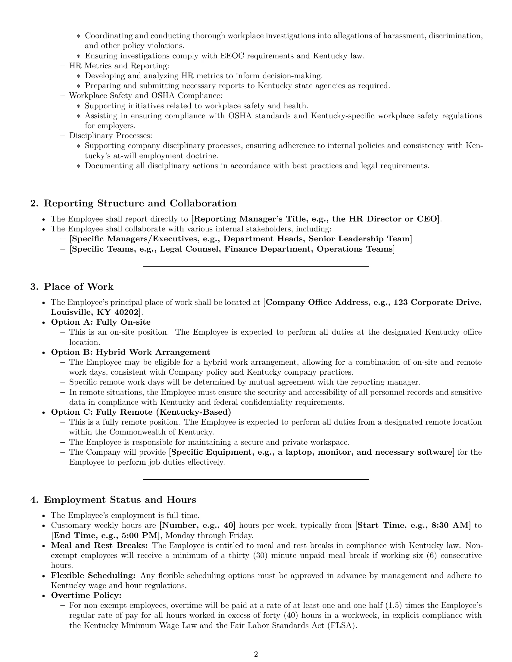 Preview page 2 of Pro Kentucky HR generalist employment contract template