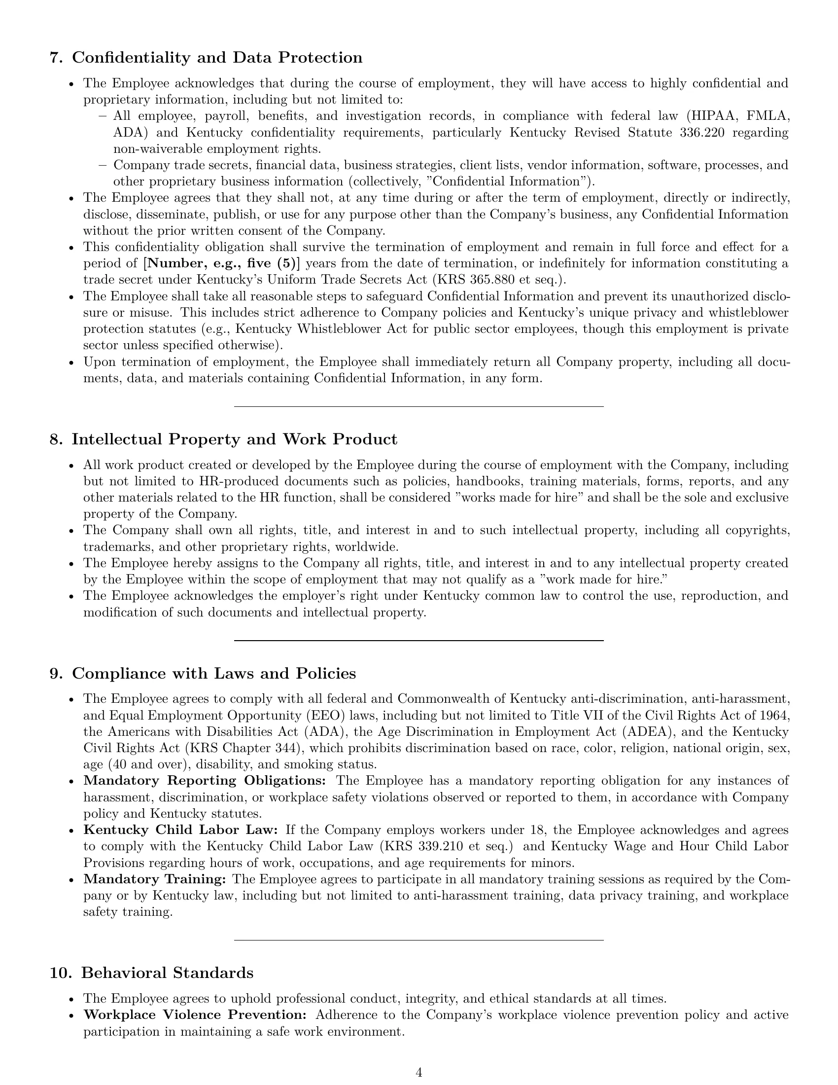 Preview page 4 of Pro Kentucky HR generalist employment contract template