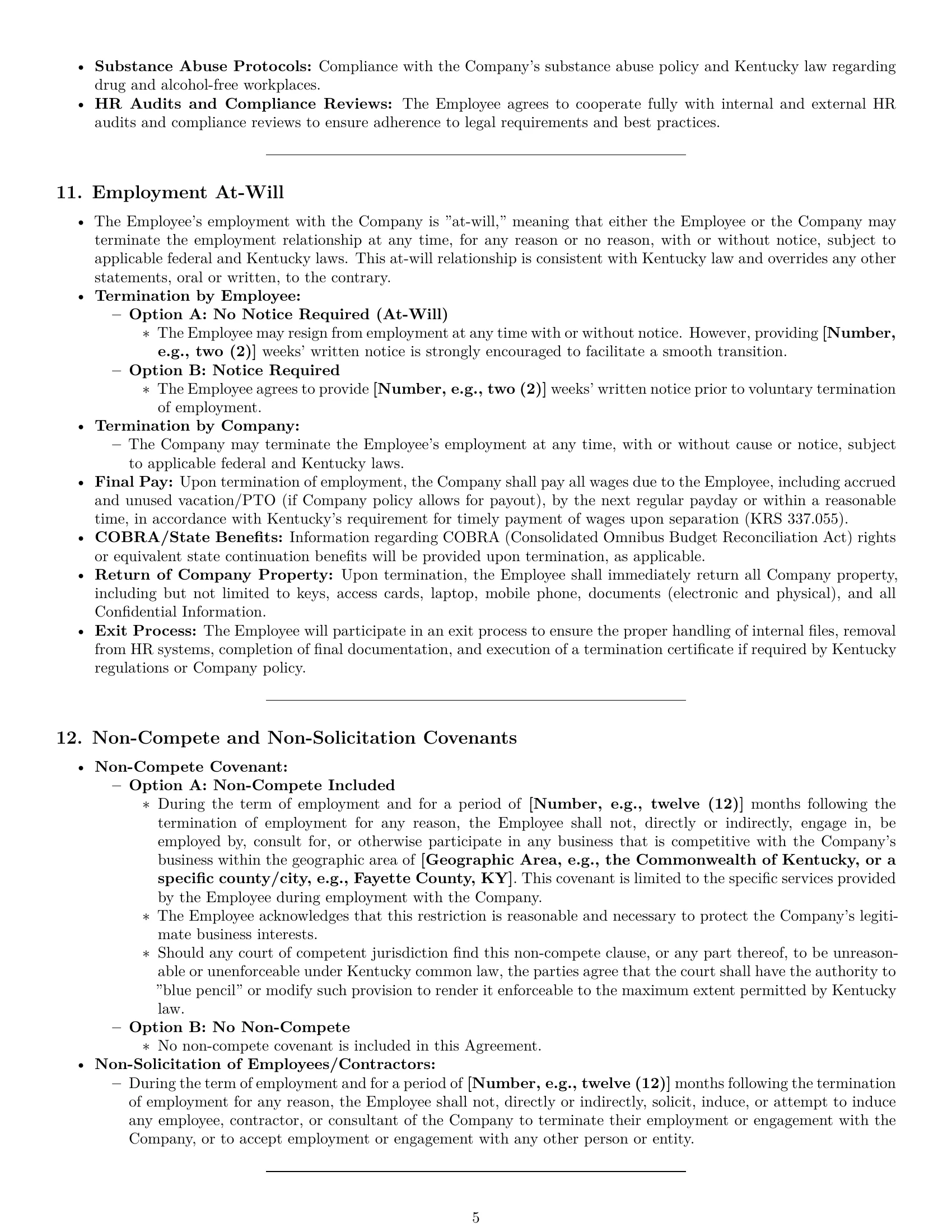 Preview page 5 of Pro Kentucky HR generalist employment contract template