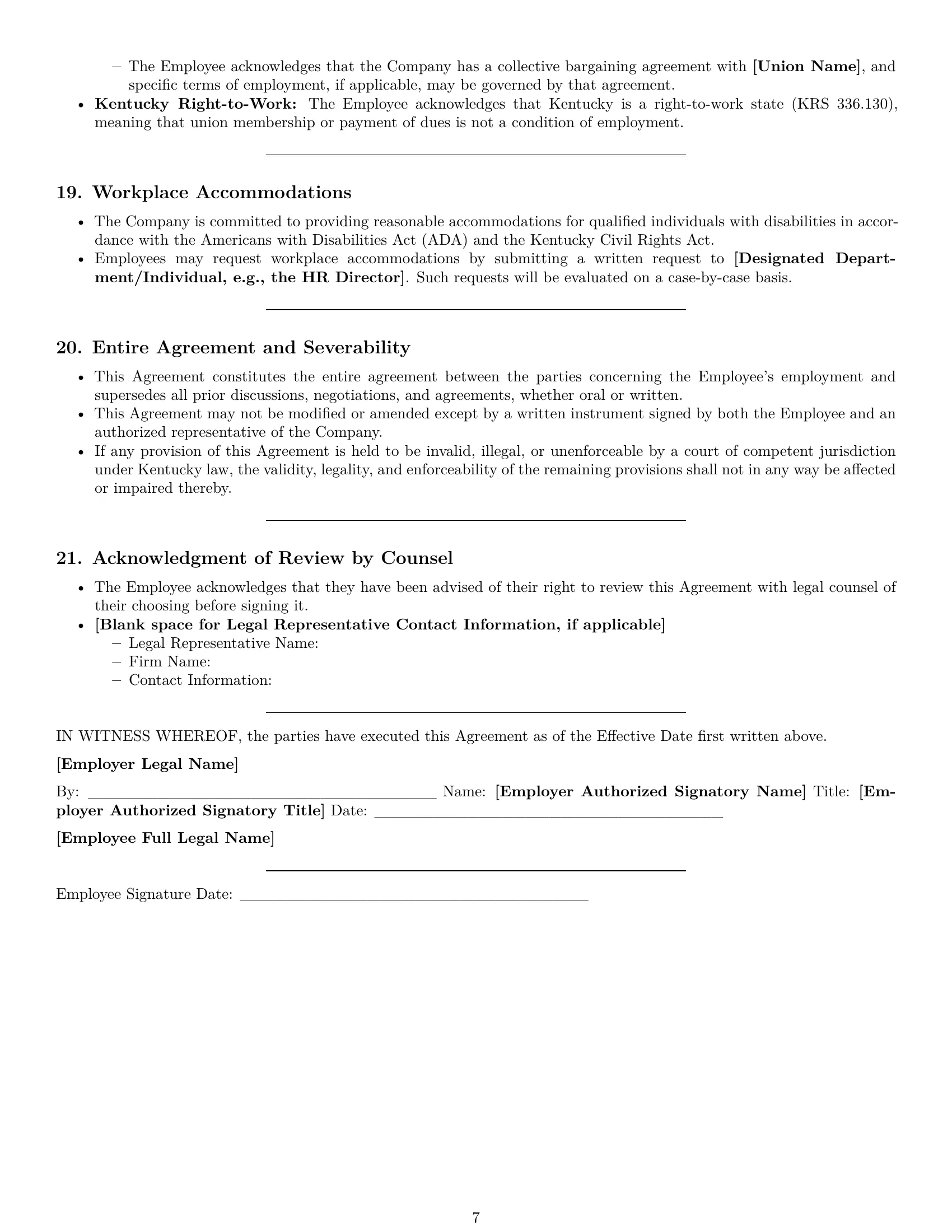 Preview page 7 of Pro Kentucky HR generalist employment contract template