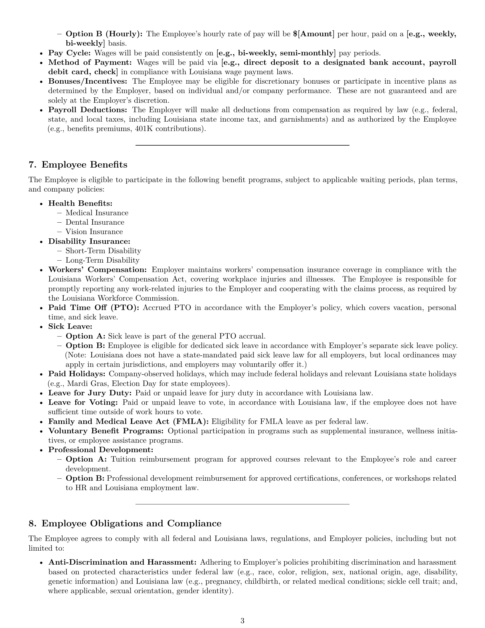 Preview page 3 of Pro Louisiana HR generalist employment contract template