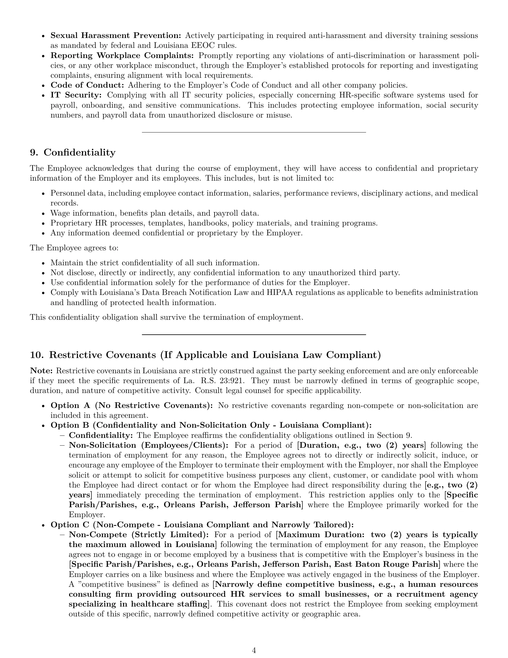 Preview page 4 of Pro Louisiana HR generalist employment contract template